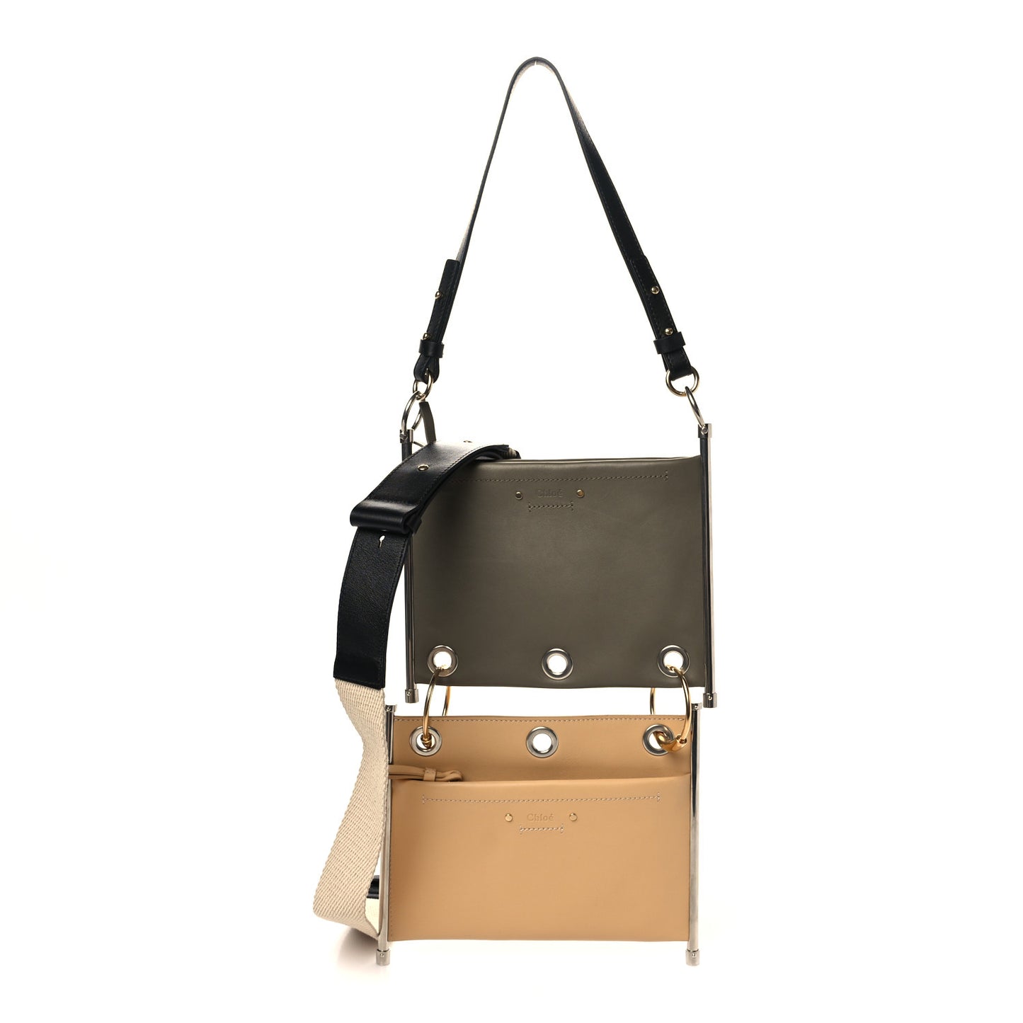 Smooth Calfskin Roy Double Shoulder Bag Merino Grey Bleached Brown