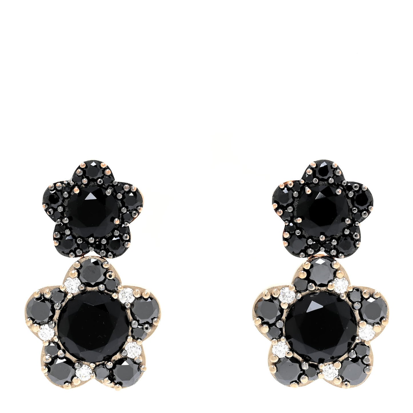 18K Yellow Gold Diamond Black Spinel Mandala Drop Earrings