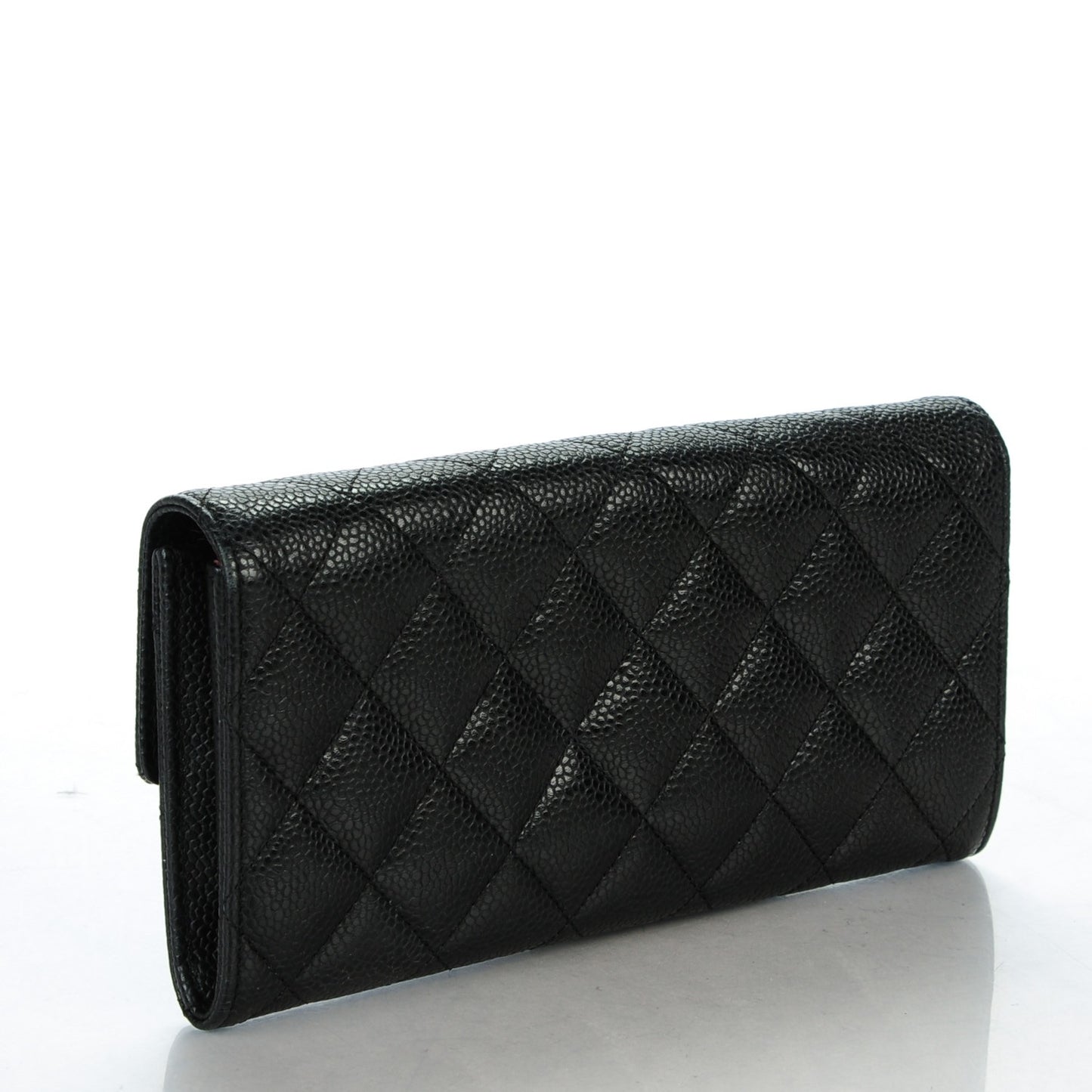 Caviar Quilted Large Gusset Flap Wallet Black