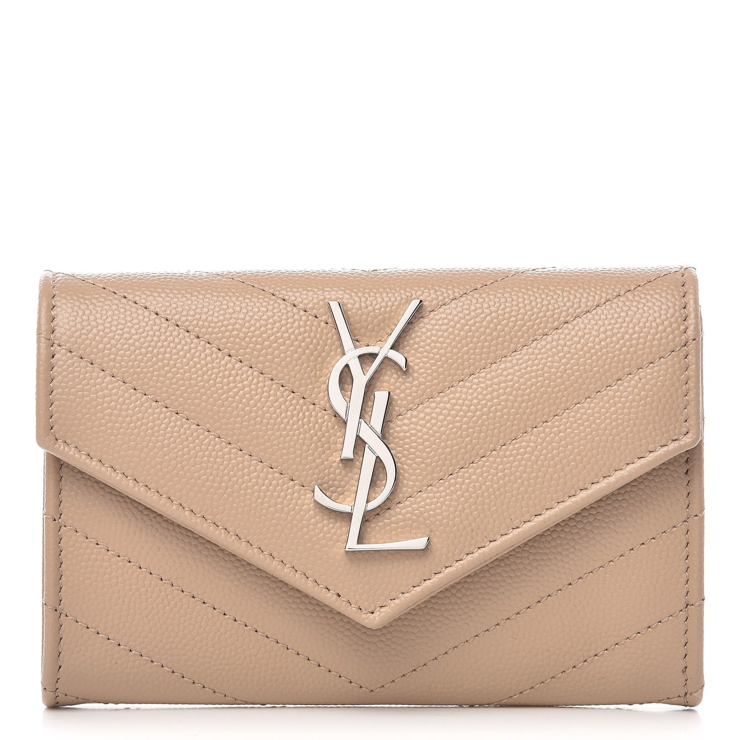 Grain De Poudre Matelasse Chevron Small Monogram Envelope Wallet Dark Beige