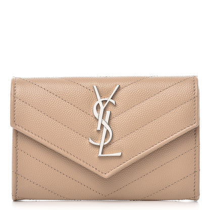 Saint Laurent Grain De Poudre Matelasse Chevron Small Monogram Envelope Wallet Dark Beige 1 of 7
