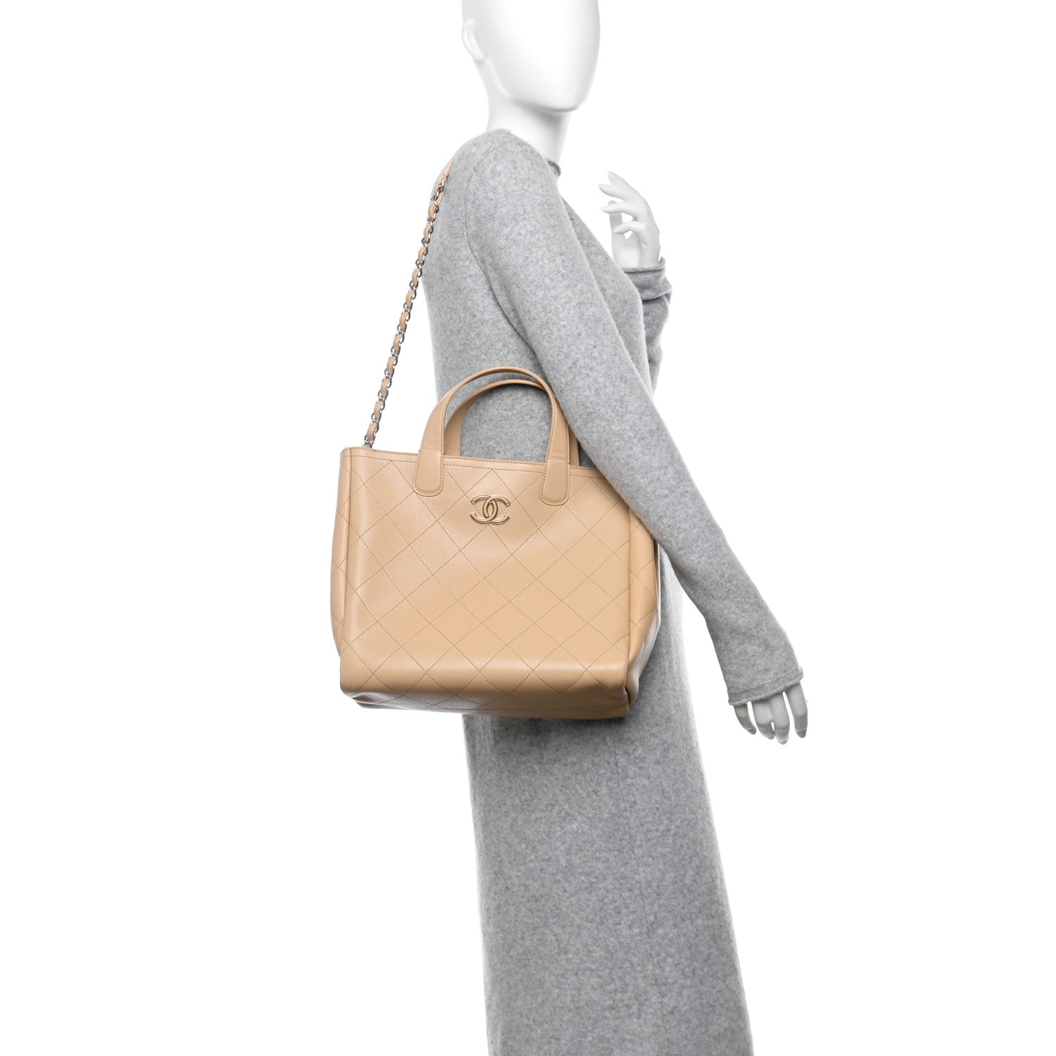 Chanel Caviar Stitched Small Shopping Tote Beige 2 of 10