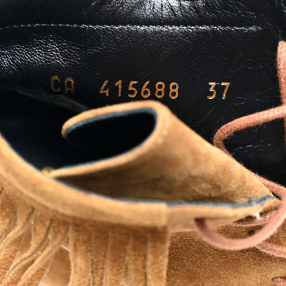 Saint Laurent Suede Babies 90 Fringe Ankle Boots 37 Light Tan 7 of 8