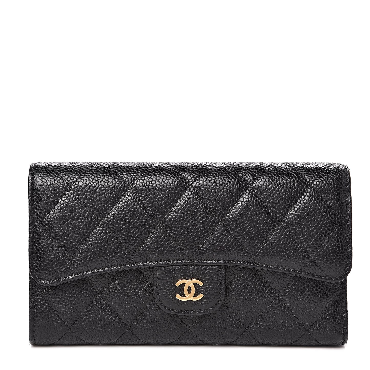 Caviar Quilted Large Flap Wallet Black