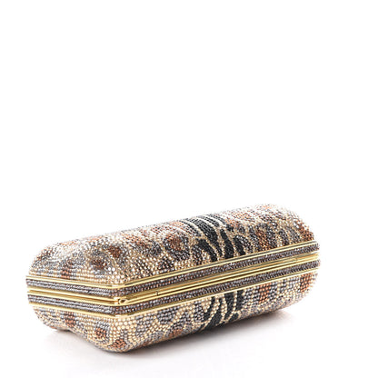 Judith Leiber Crystal Leopard Minaudiere Clutch Gold Brown 3 of 12