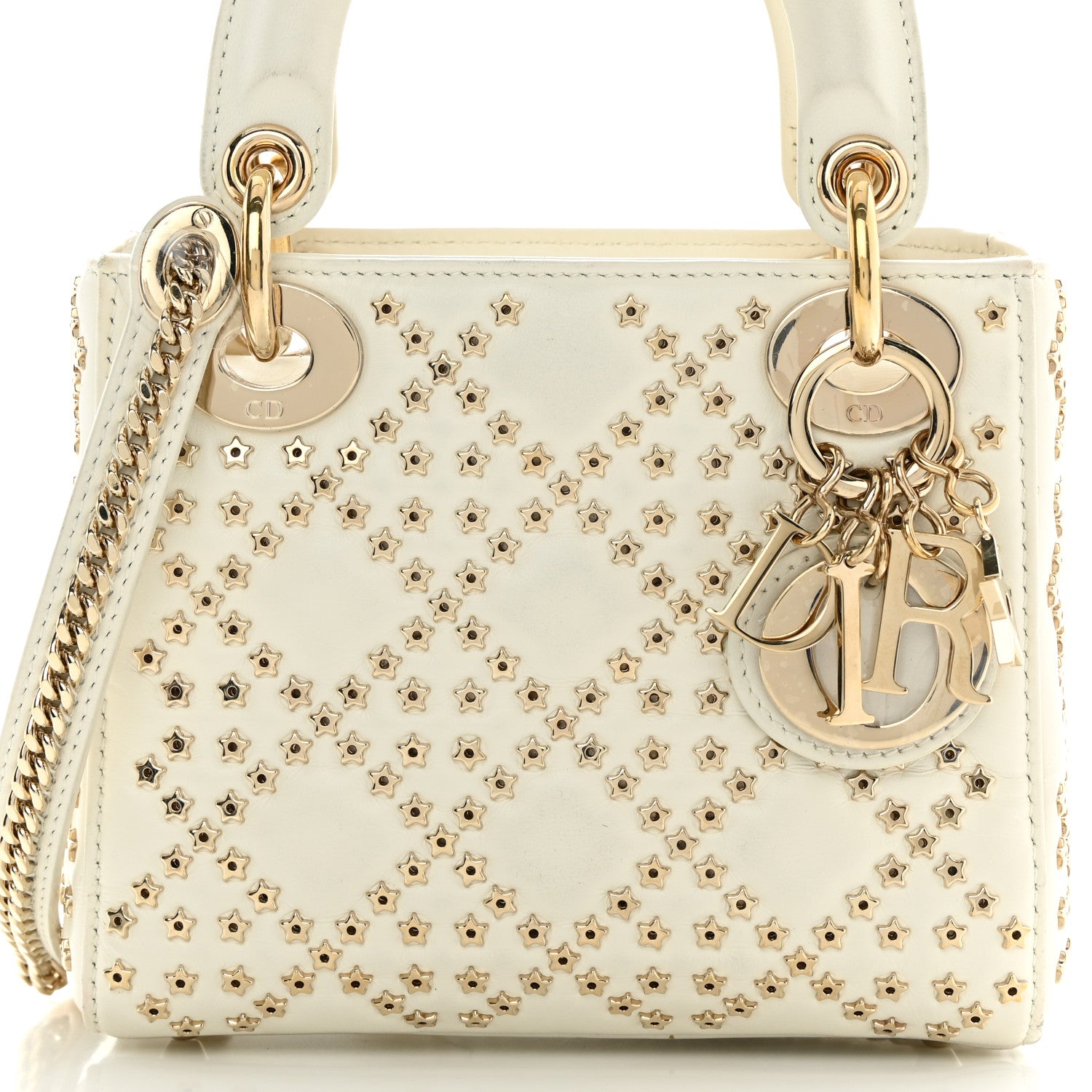 Christian Dior Lambskin Cannage Lucky Star Studded Mini Lady Dior White 8 of 17