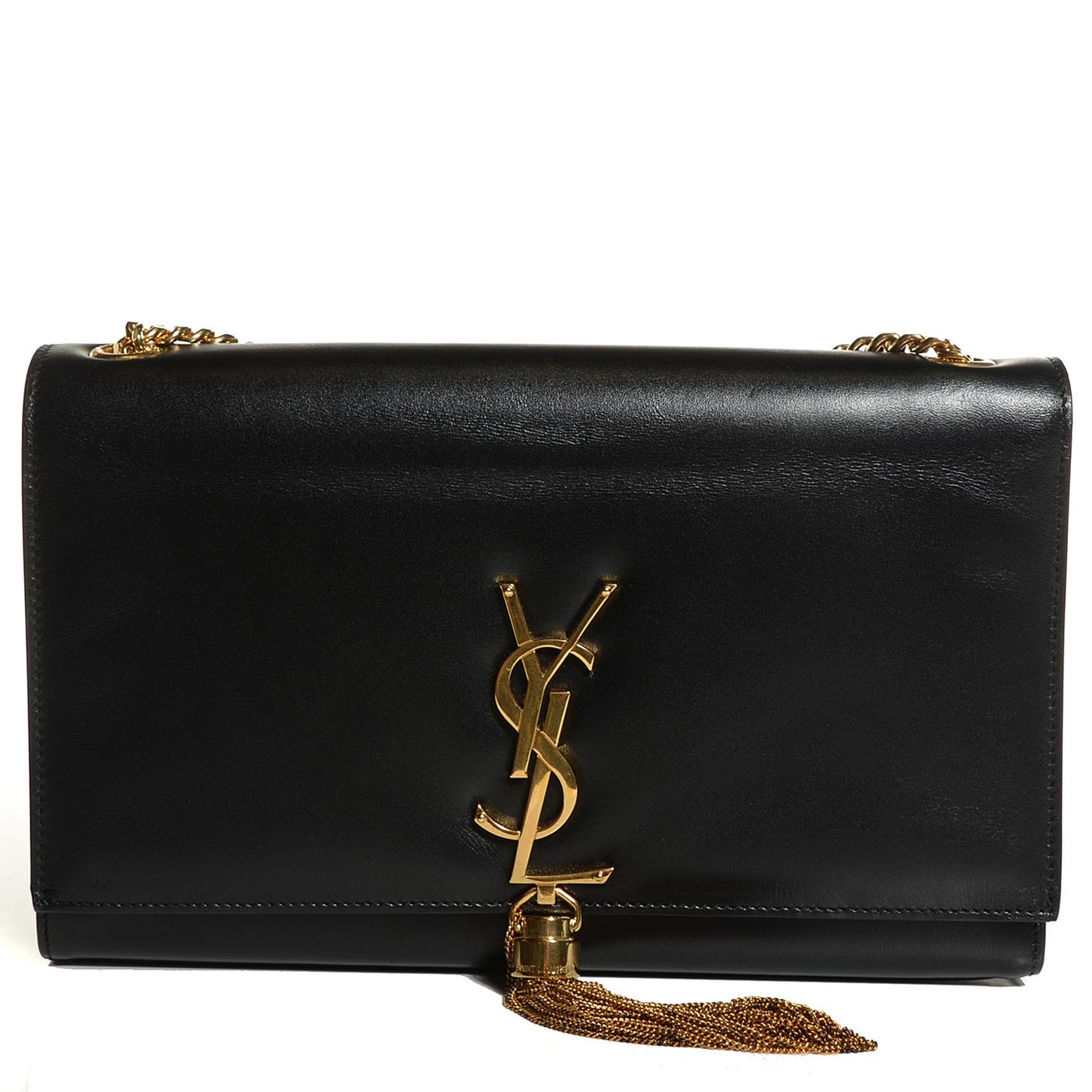 Smooth Calfskin Medium Classic Monogram Kate Tassel Satchel Black