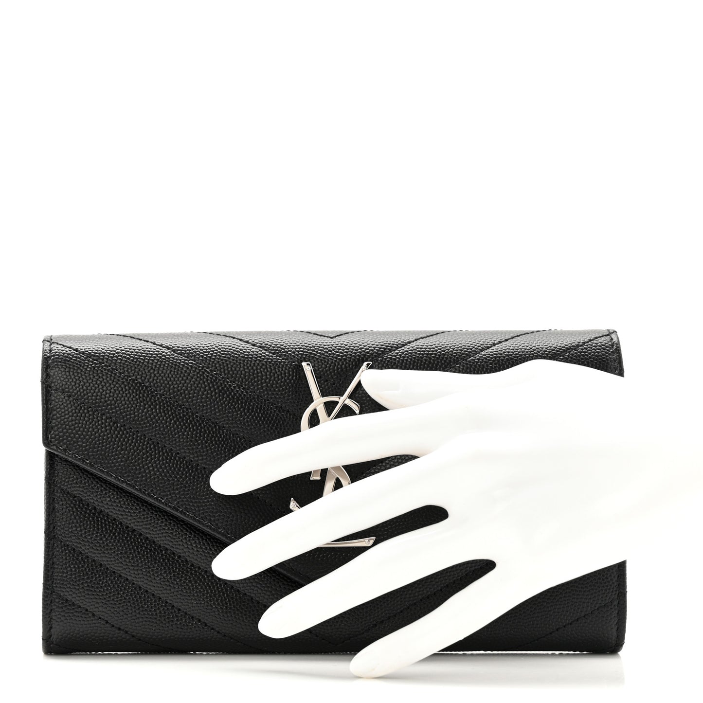 Grain De Poudre Matelasse Chevron Monogram Flap Wallet Black