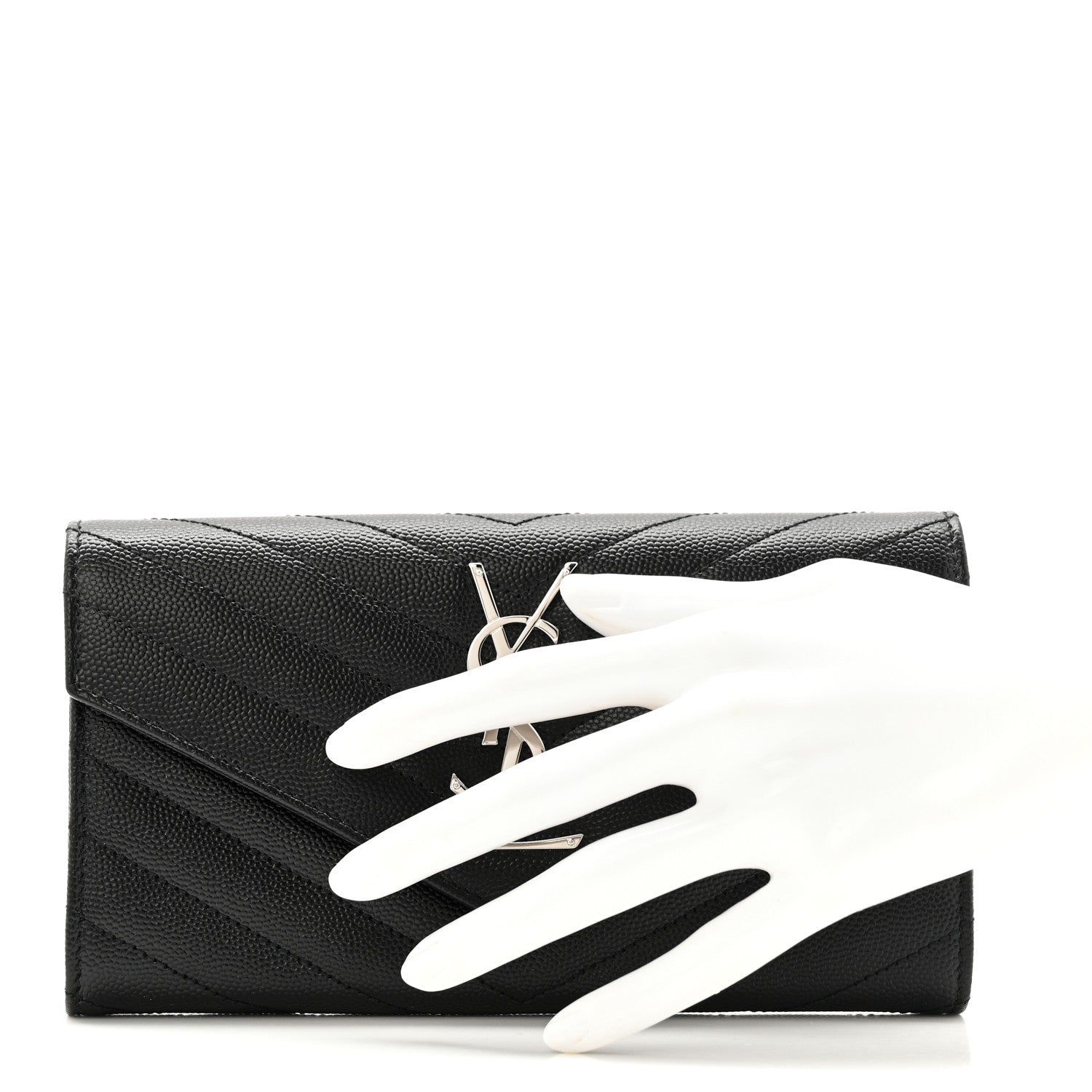 Saint Laurent Grain De Poudre Matelasse Chevron Monogram Flap Wallet Black 3 of 18
