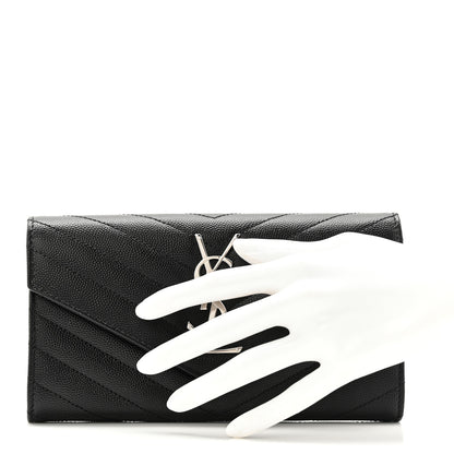 Saint Laurent Grain De Poudre Matelasse Chevron Monogram Flap Wallet Black 3 of 18