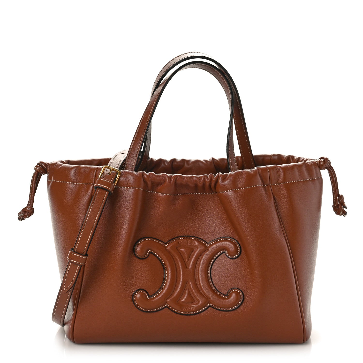 Celine Smooth Calfskin Cuir Small Triomphe Cabas Drawstring Tan 1 of 8