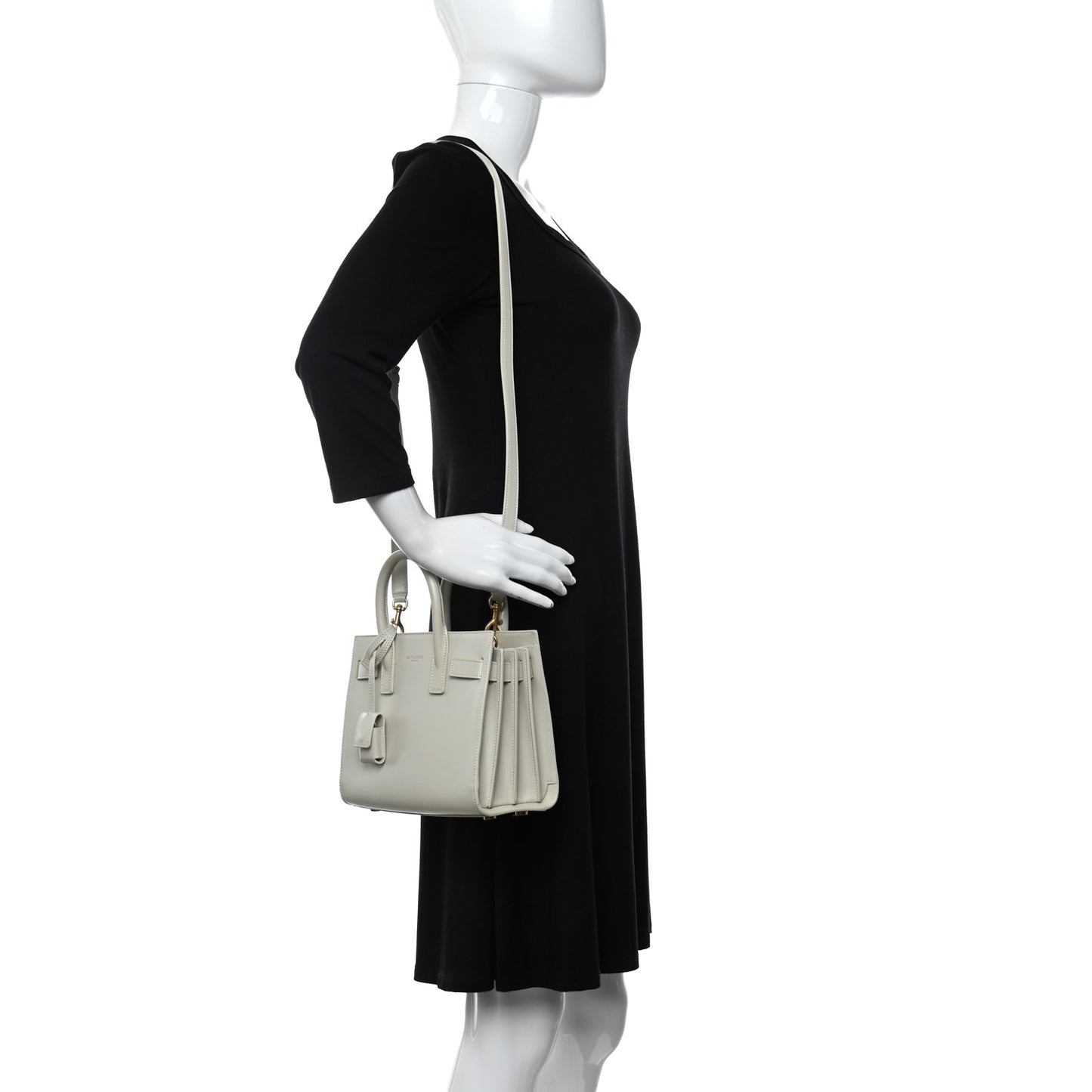 Grained Calfskin Nano Sac de Jour Pearl White