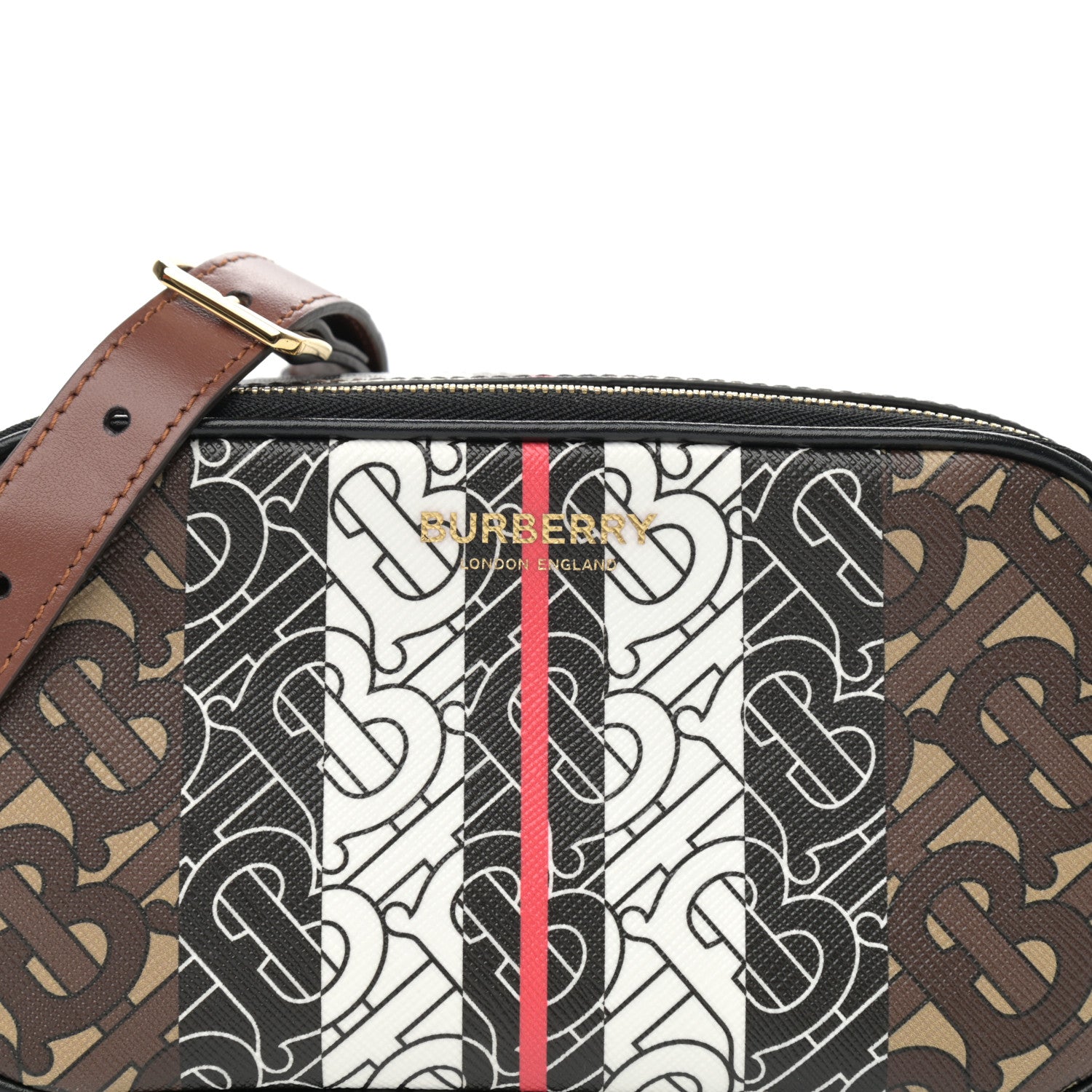 Burberry E-Canvas Monogram Stripe Camera Bag Bridle Brown 9 of 12