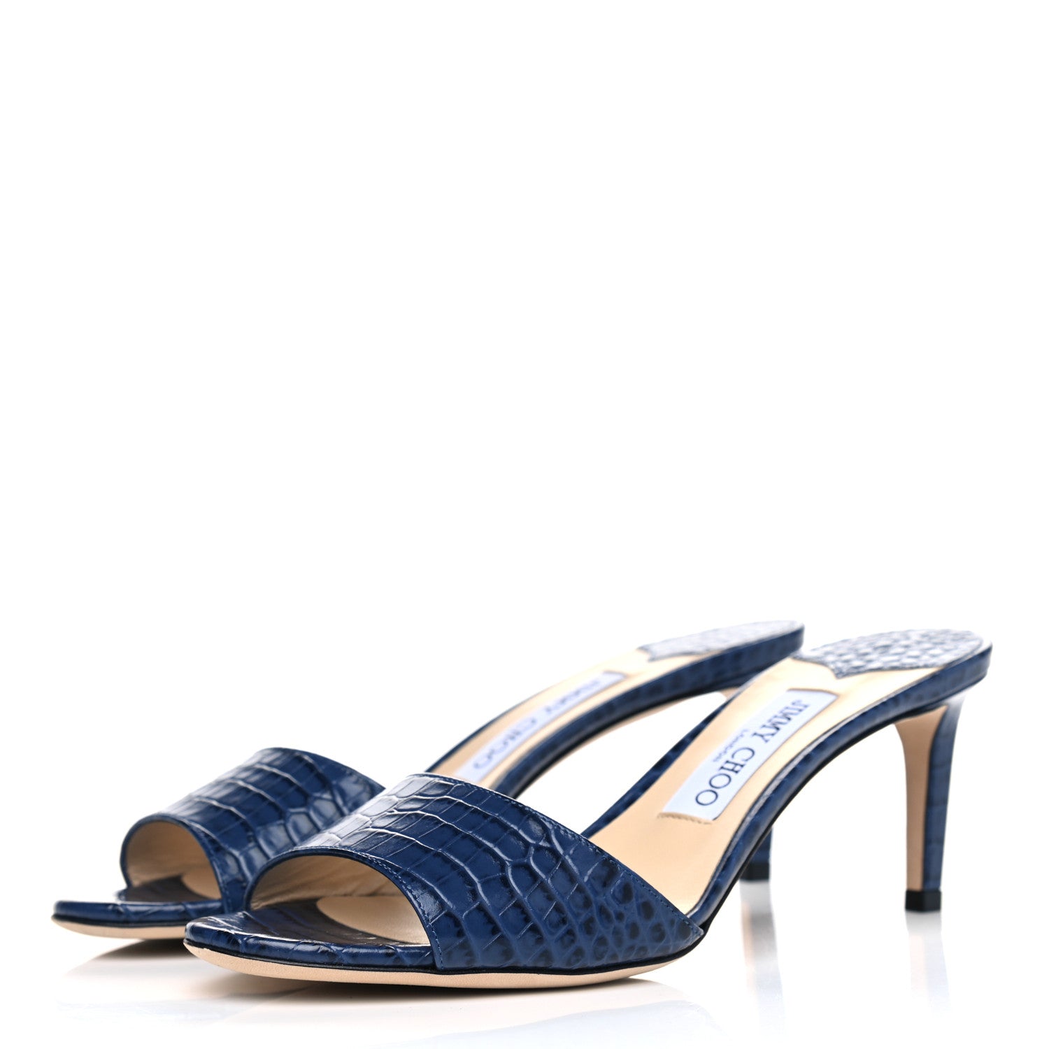 Jimmy Choo Calfskin Crocodile Embossed Stacey 65 Sandal Pumps 38.5 Denim 3 of 6