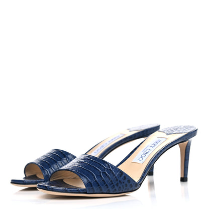 Jimmy Choo Calfskin Crocodile Embossed Stacey 65 Sandal Pumps 38.5 Denim 3 of 6