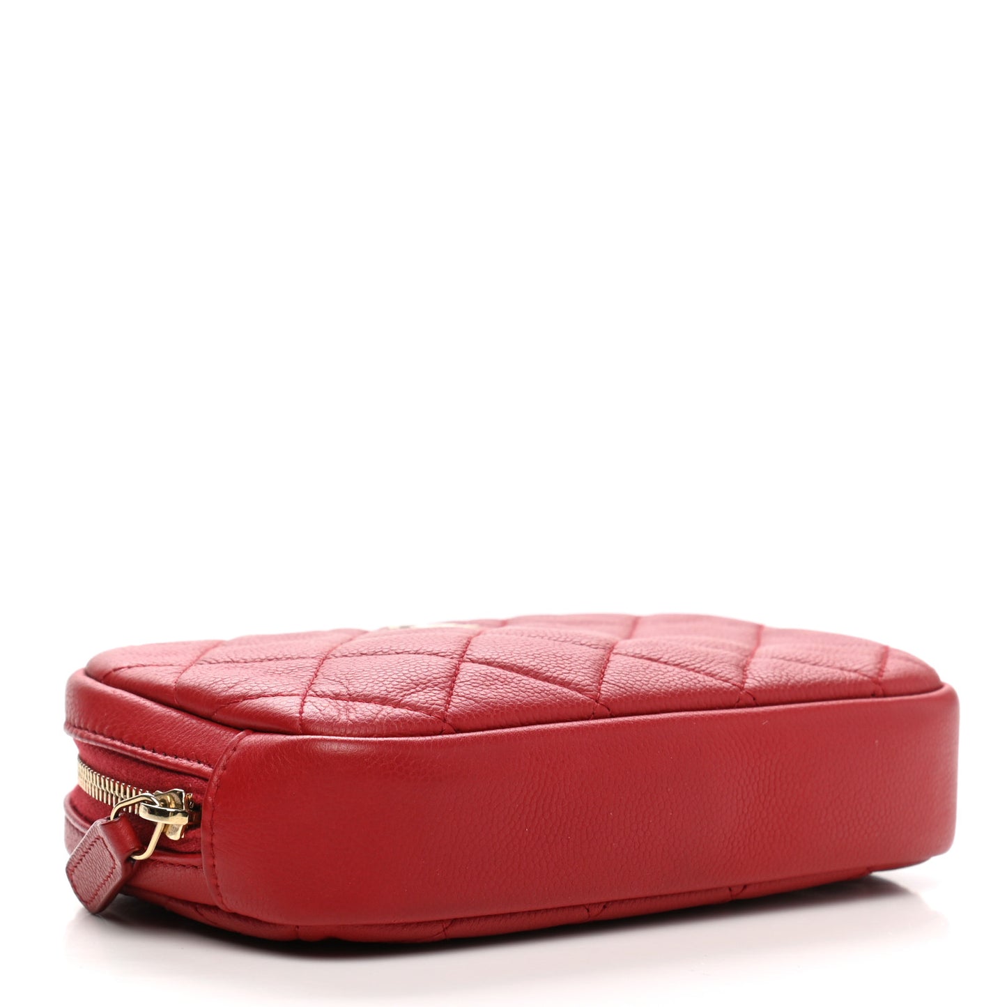 Caviar Quilted Small Curvy Pouch Cosmetic Case Dark Red