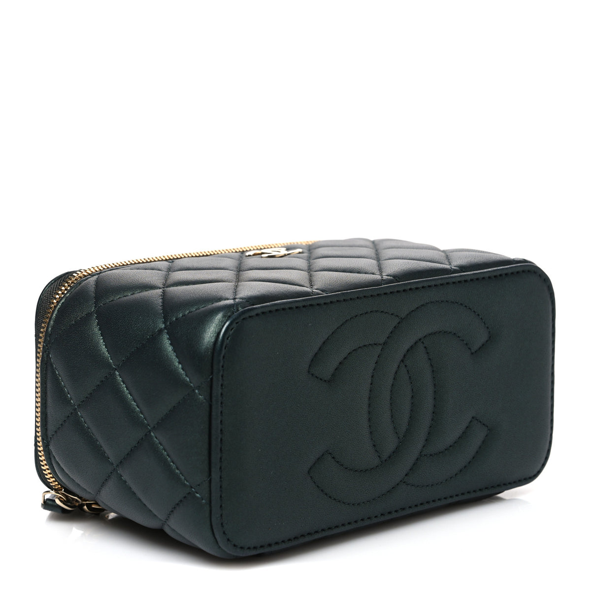 Chanel Iridescent Lambskin Quilted Small Top Handle Vanity Case With Chain Dark Green 4 of 10
