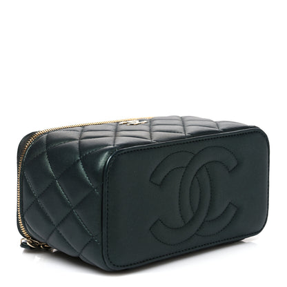 Chanel Iridescent Lambskin Quilted Small Top Handle Vanity Case With Chain Dark Green 4 of 10