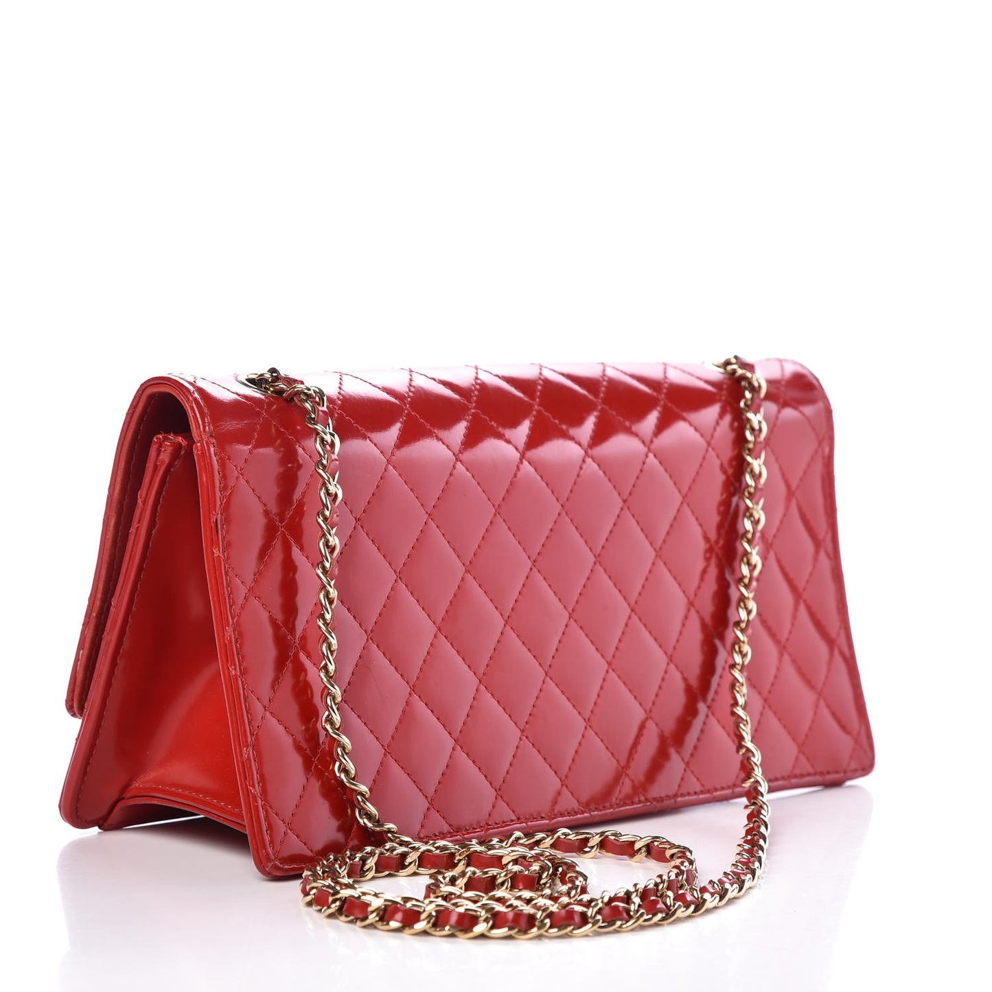 Glazed Calfskin Quilted East West Flap Red