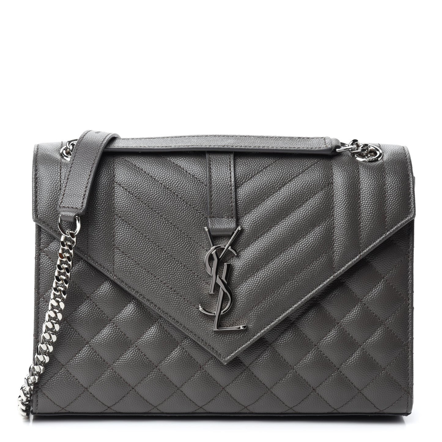Grain De Poudre Textured Mixed Matelasse Medium Triquilt Monogram Satchel Earth
