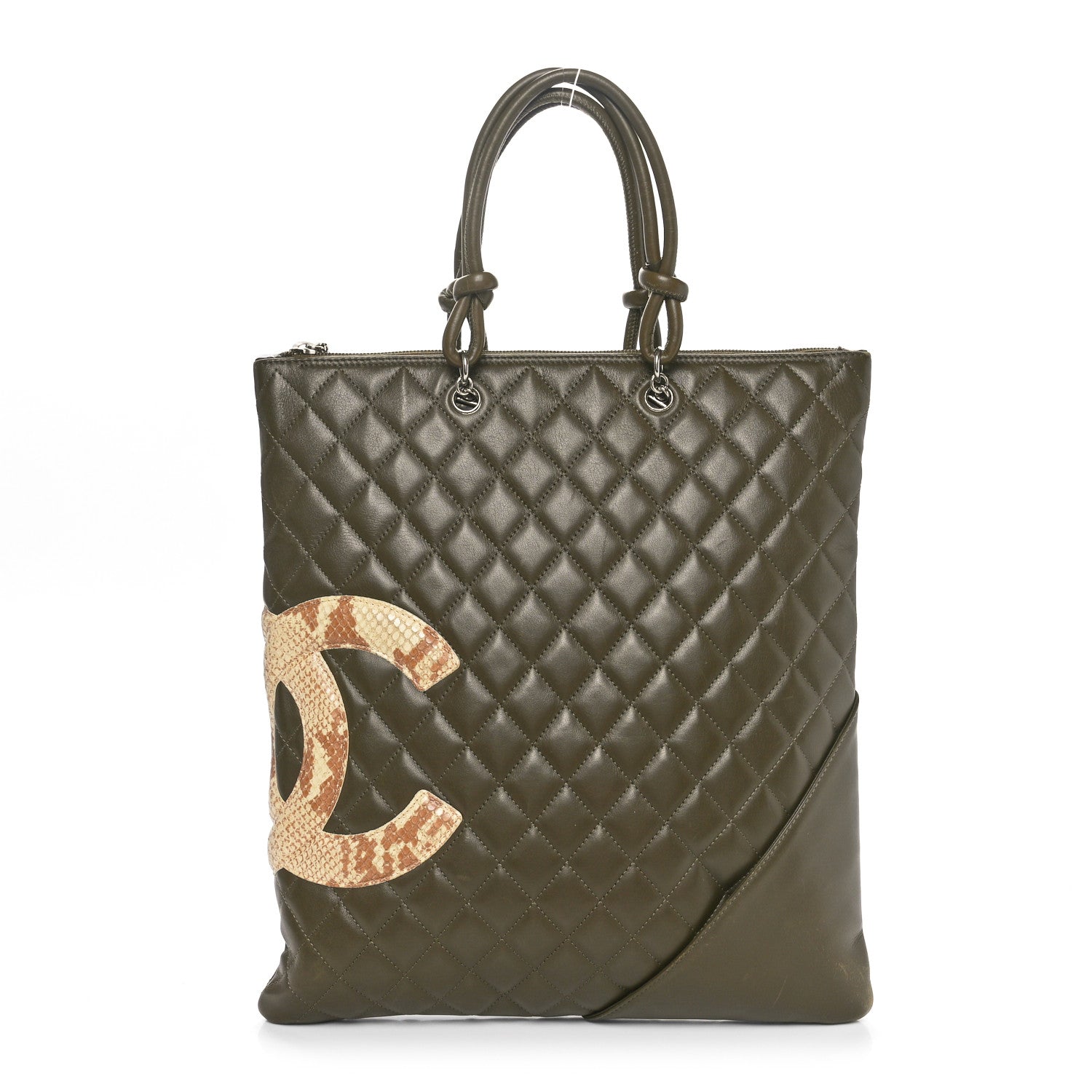 Chanel Calfskin Python Quilted Cambon Flat Tote Khaki 1600134 ...