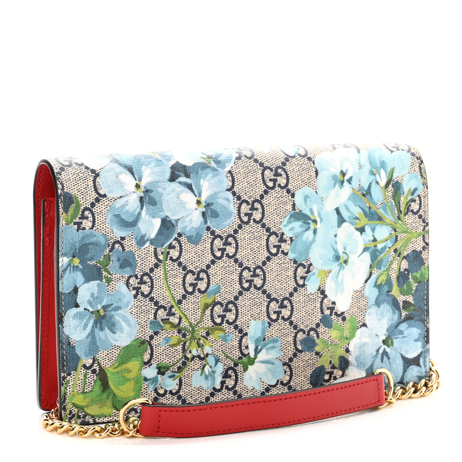 Gucci GG Supreme Monogram Blooms Chain Wallet Blue 3 of 10