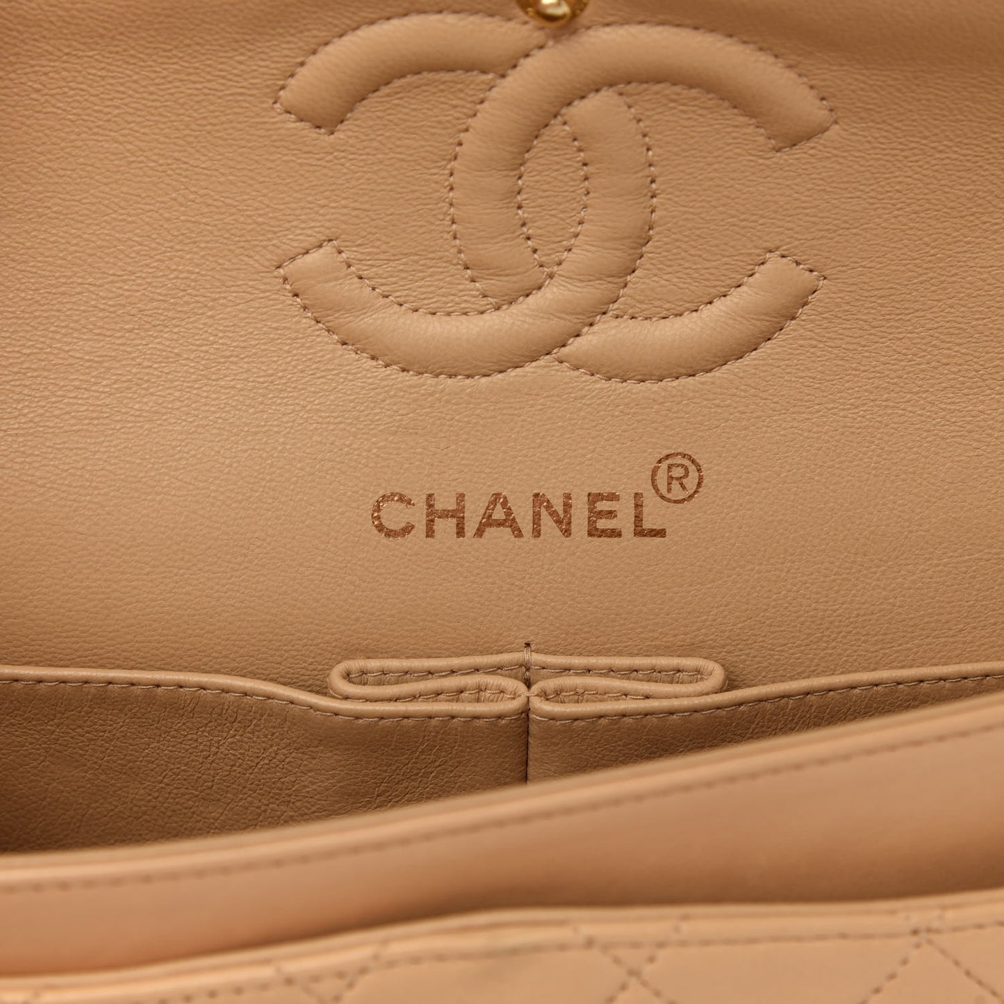 Lambskin Quilted Small Double Flap Beige