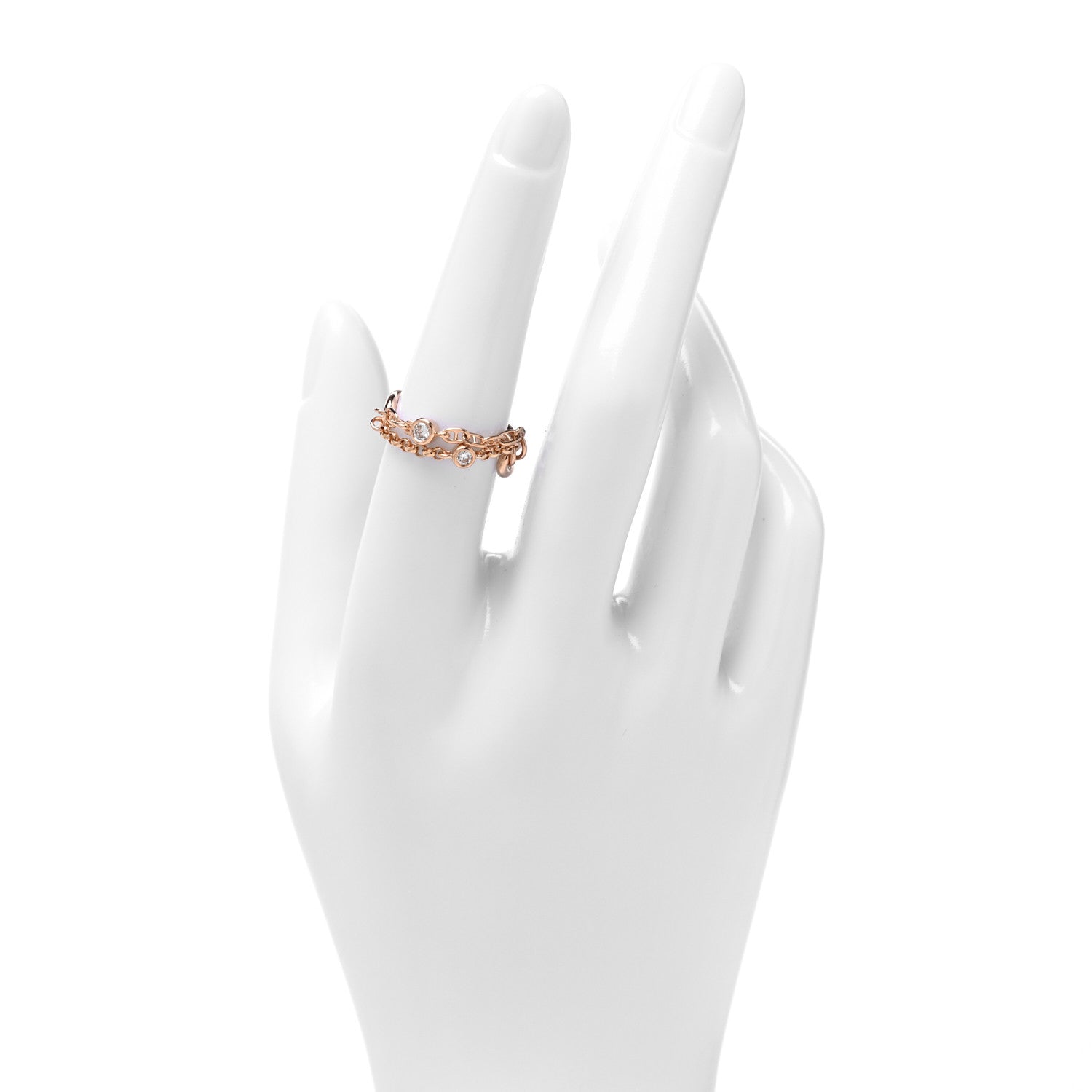 Hermes 18K Rose Gold Diamond PM Chaine d'Ancre Chaos Ring 55 7.25 2 of 5