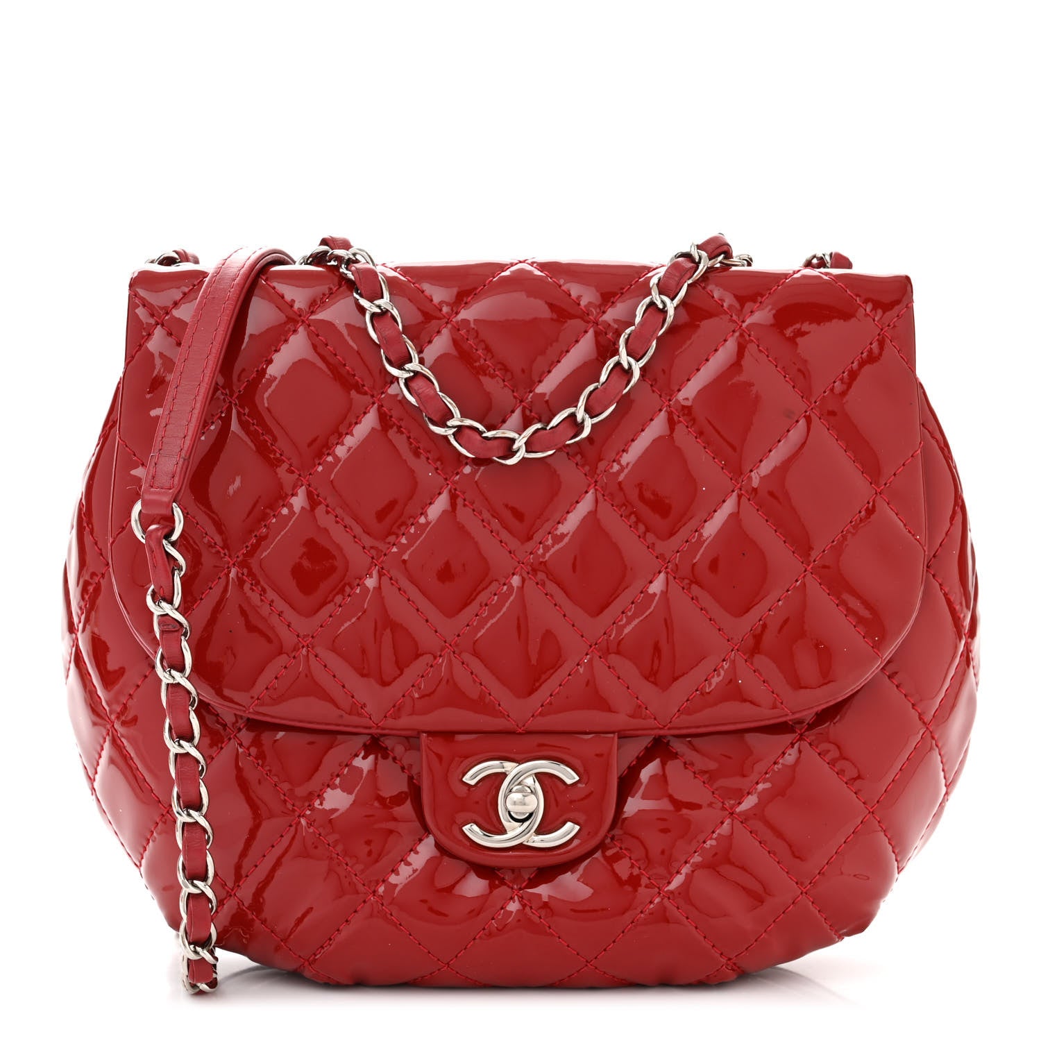 Chanel Patent Calfskin Quilted Medium Bubble CC Flap Dark Red 1 of 15