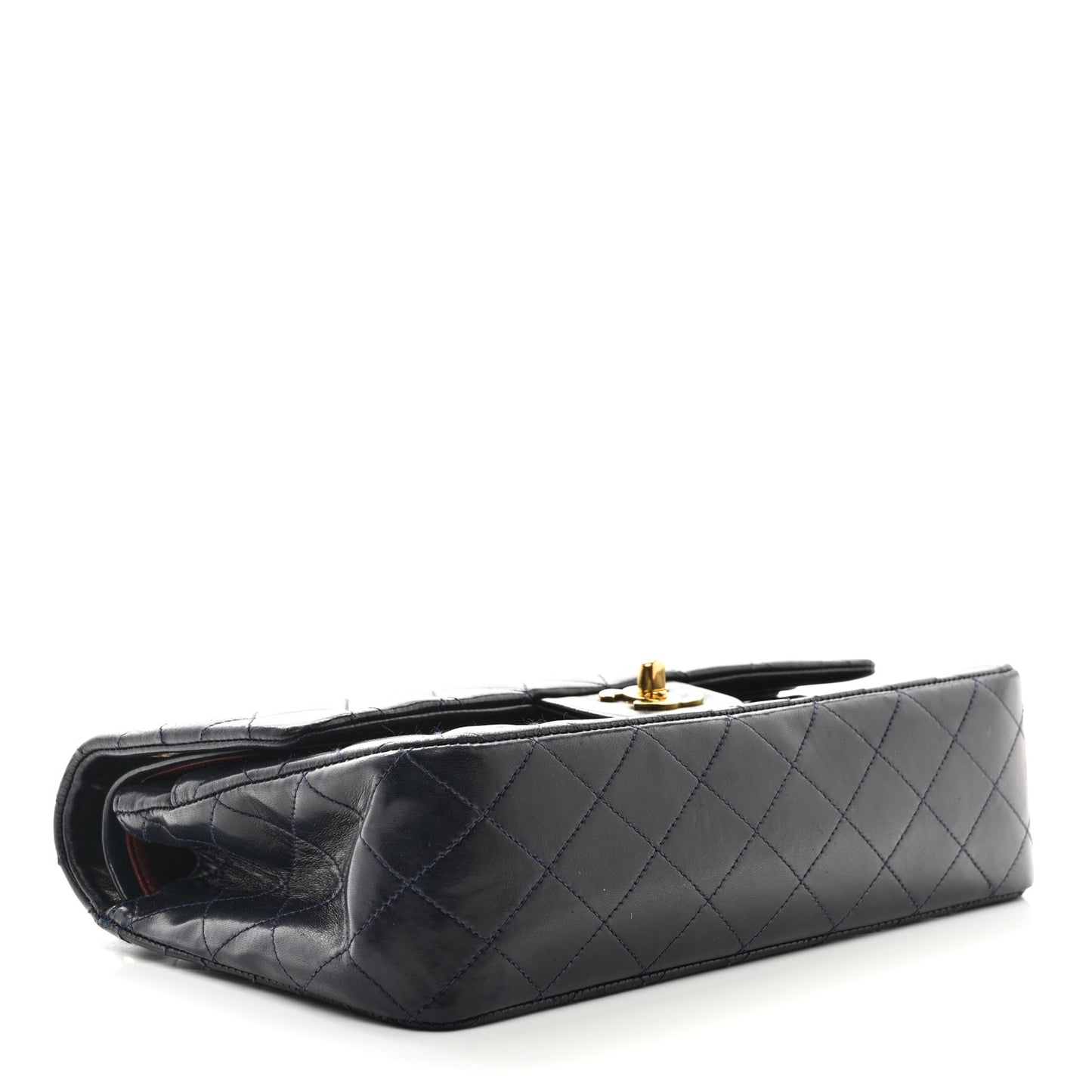 Lambskin Quilted Medium Double Flap Navy