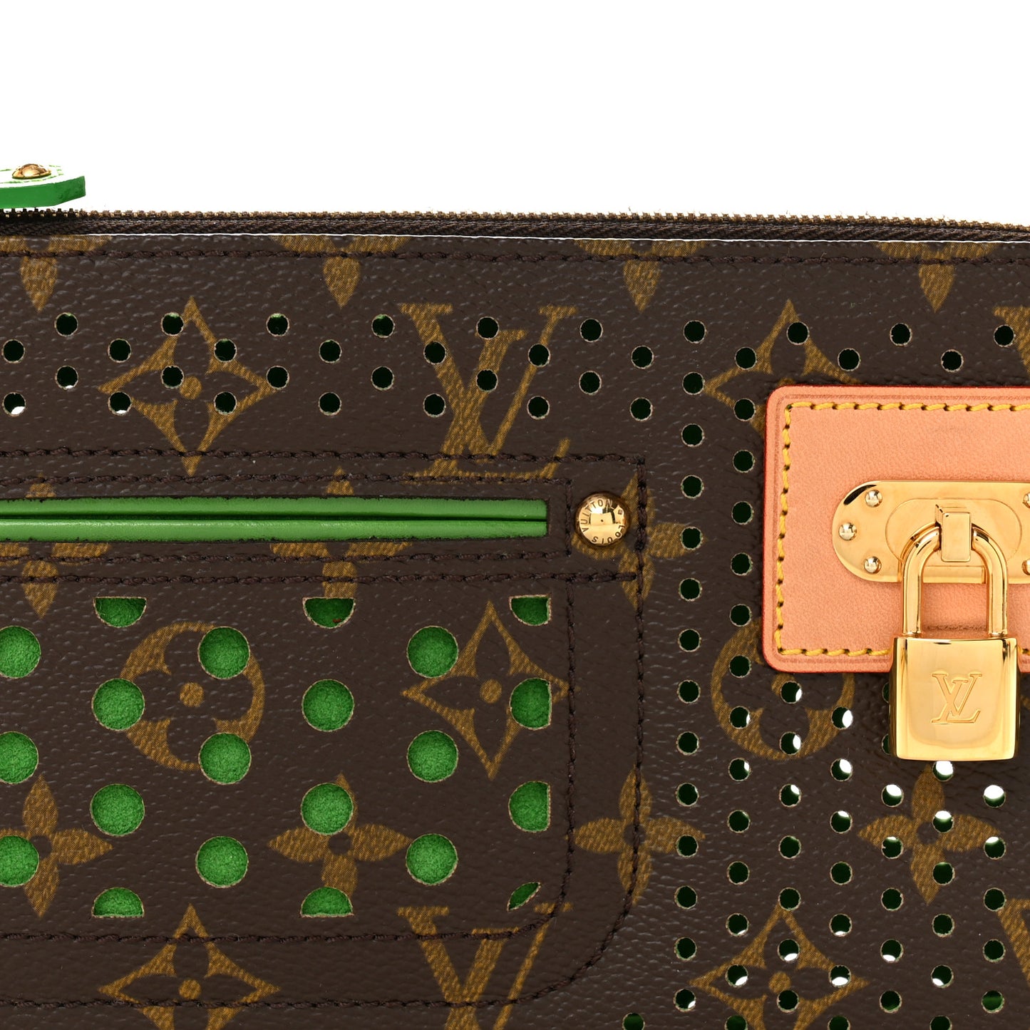Monogram Perforated Pochette Accessories Bag Green