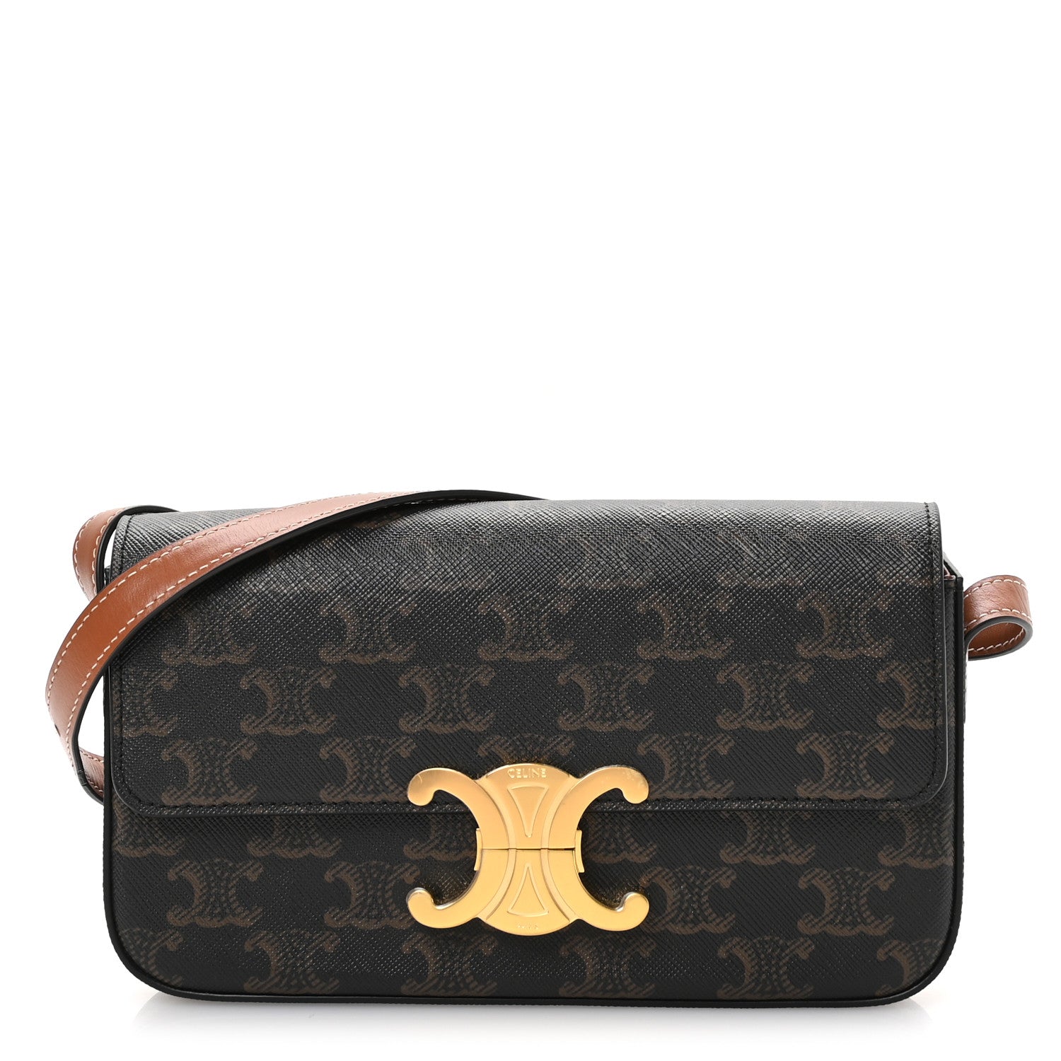 Celine Canvas Calfskin Triomphe Shoulder Bag Tan 1 of 11