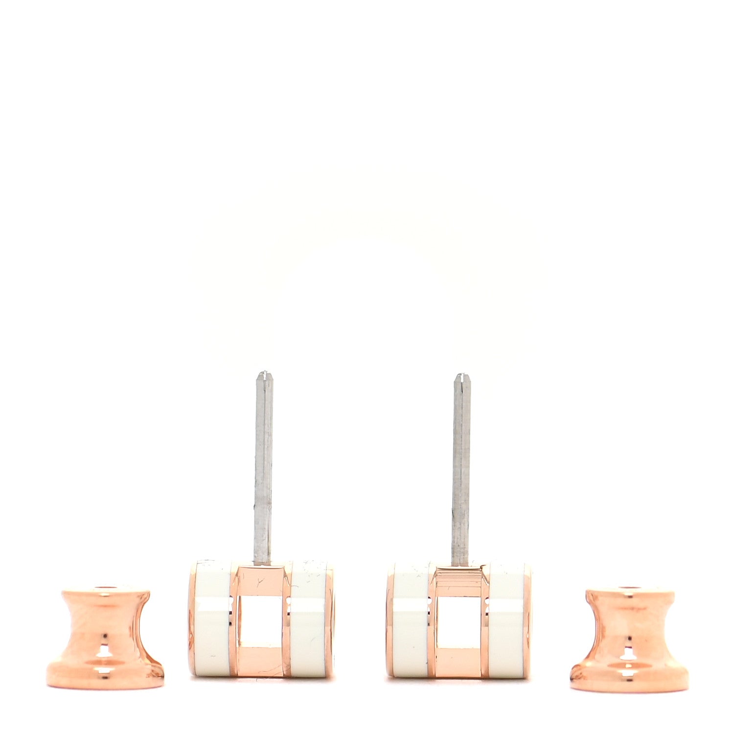 Hermes Rose Gold Lacquered Mini Pop H Earrings White 3 of 7