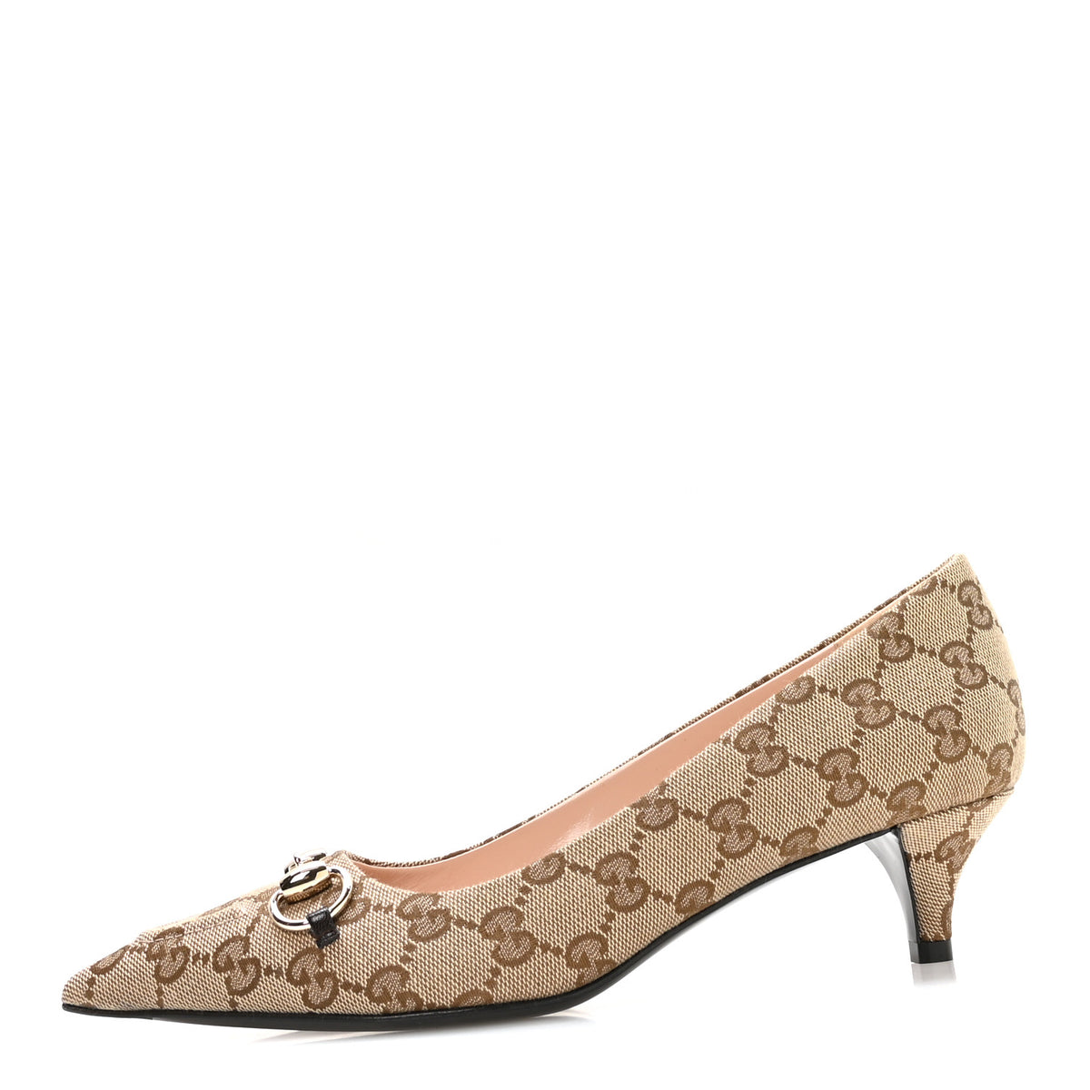 Gucci Canvas GG Monogram Horsebit Slingback Pumps 37.5 Beige Ebony Cocoa 1 of 9