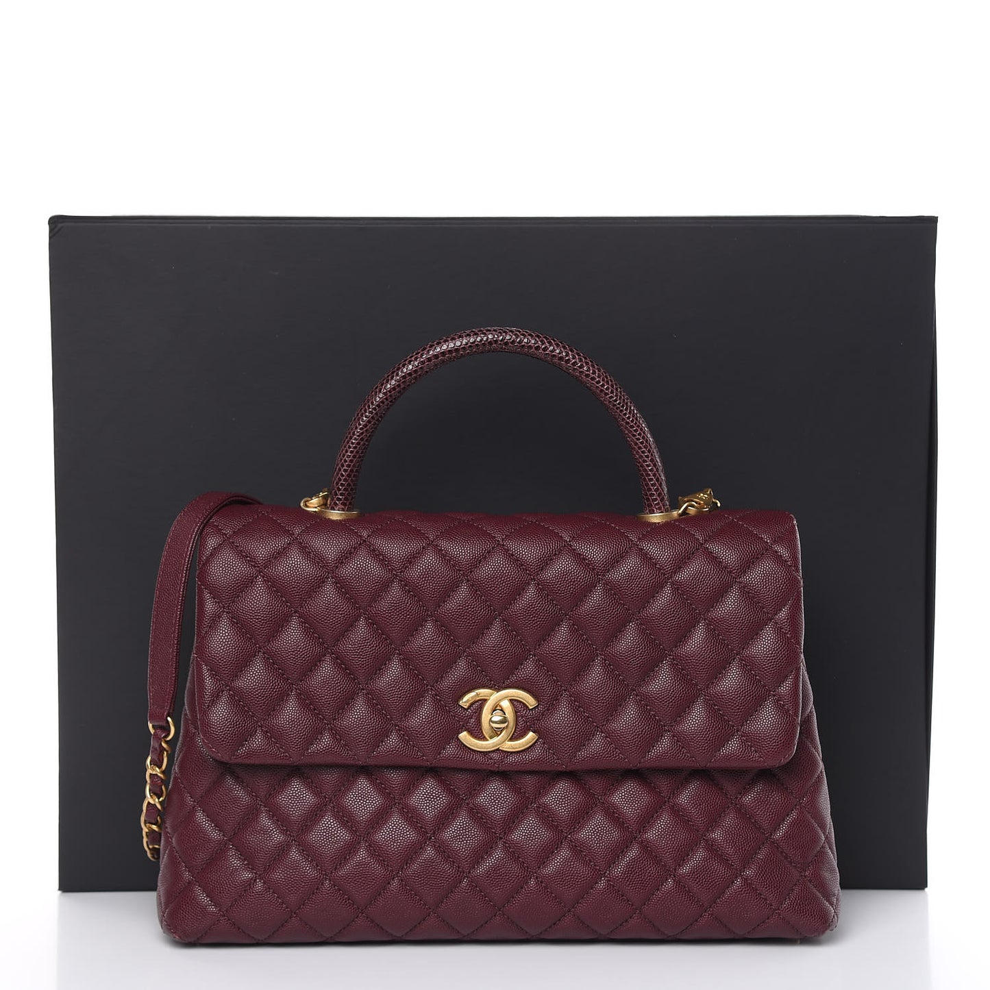 Caviar Lizard Quilted Medium Coco Handle Flap Burgundy