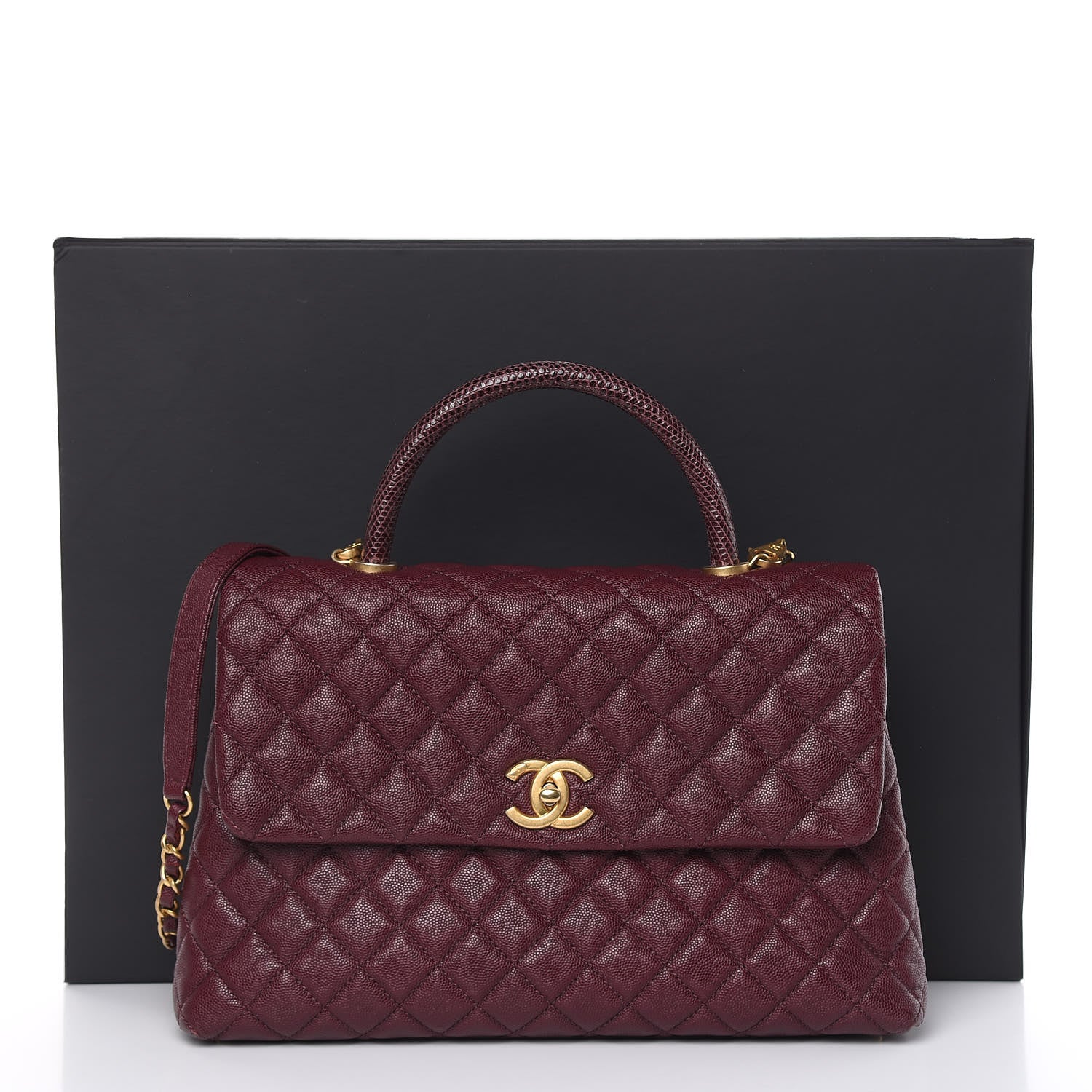 Chanel Caviar Lizard Quilted Medium Coco Handle Flap Burgundy 10 of 10