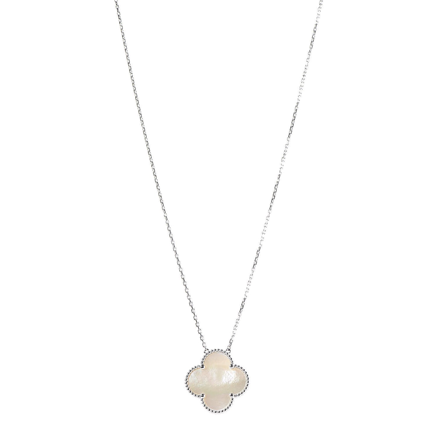 18K White Gold Mother of Pearl Magic Alhambra Pendant Necklace