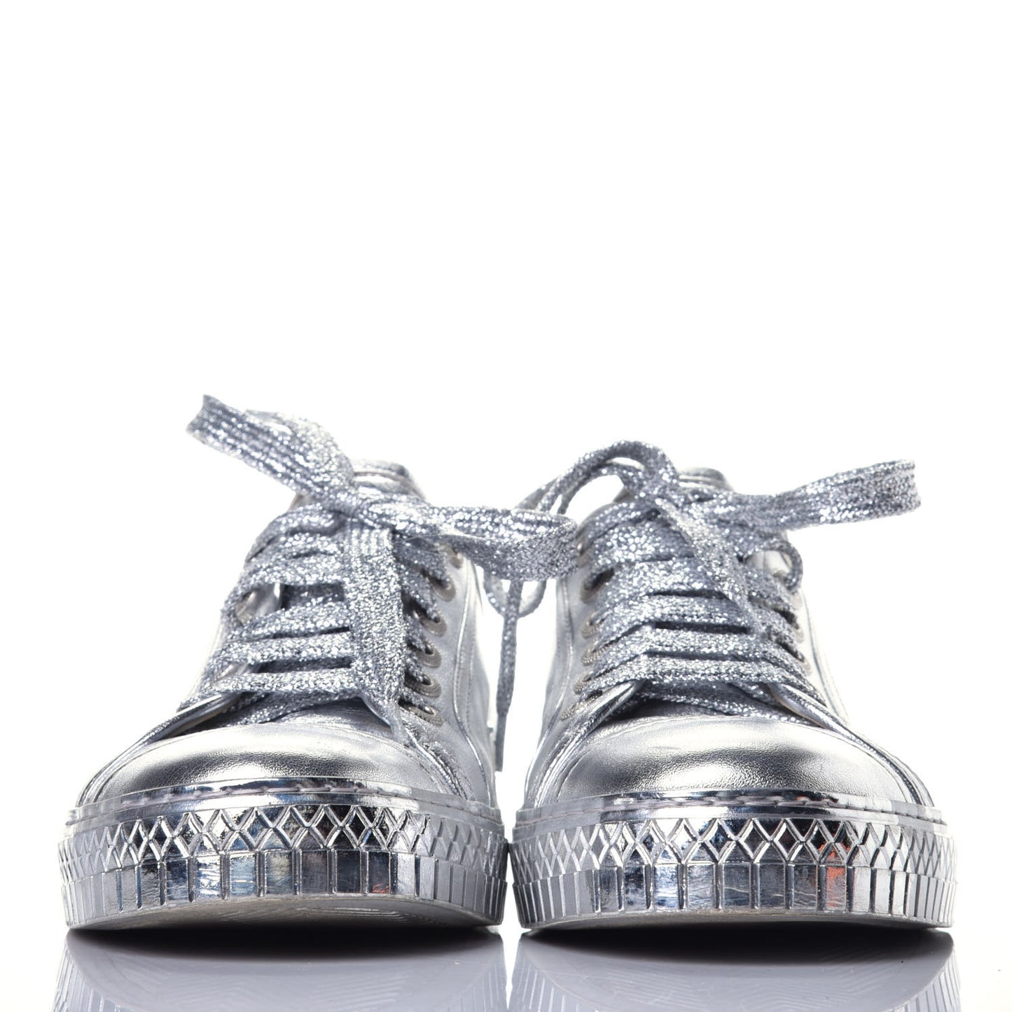 Laminated Lambskin Sneakers 39.5 Silver