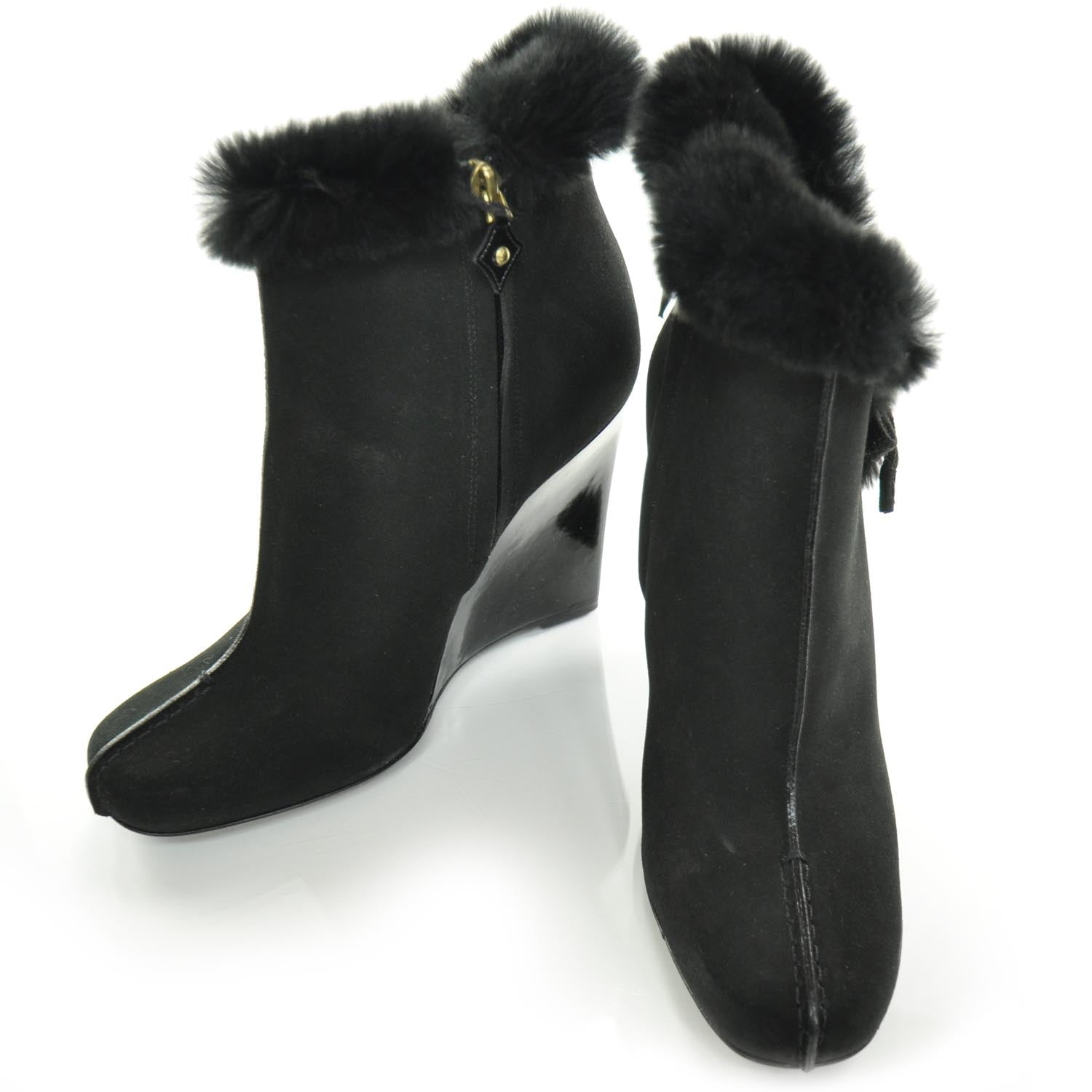Louis Vuitton Suede Rabbit Fur Glacier Boots 38.5 Black 1 of 9