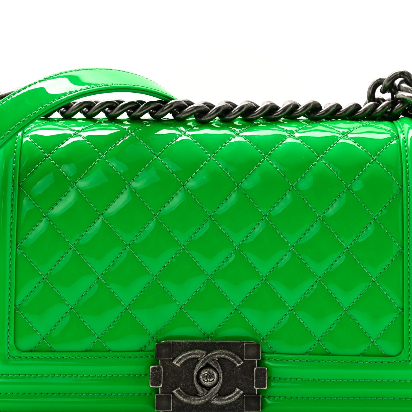 Patent Quilted Medium Boy Flap Green