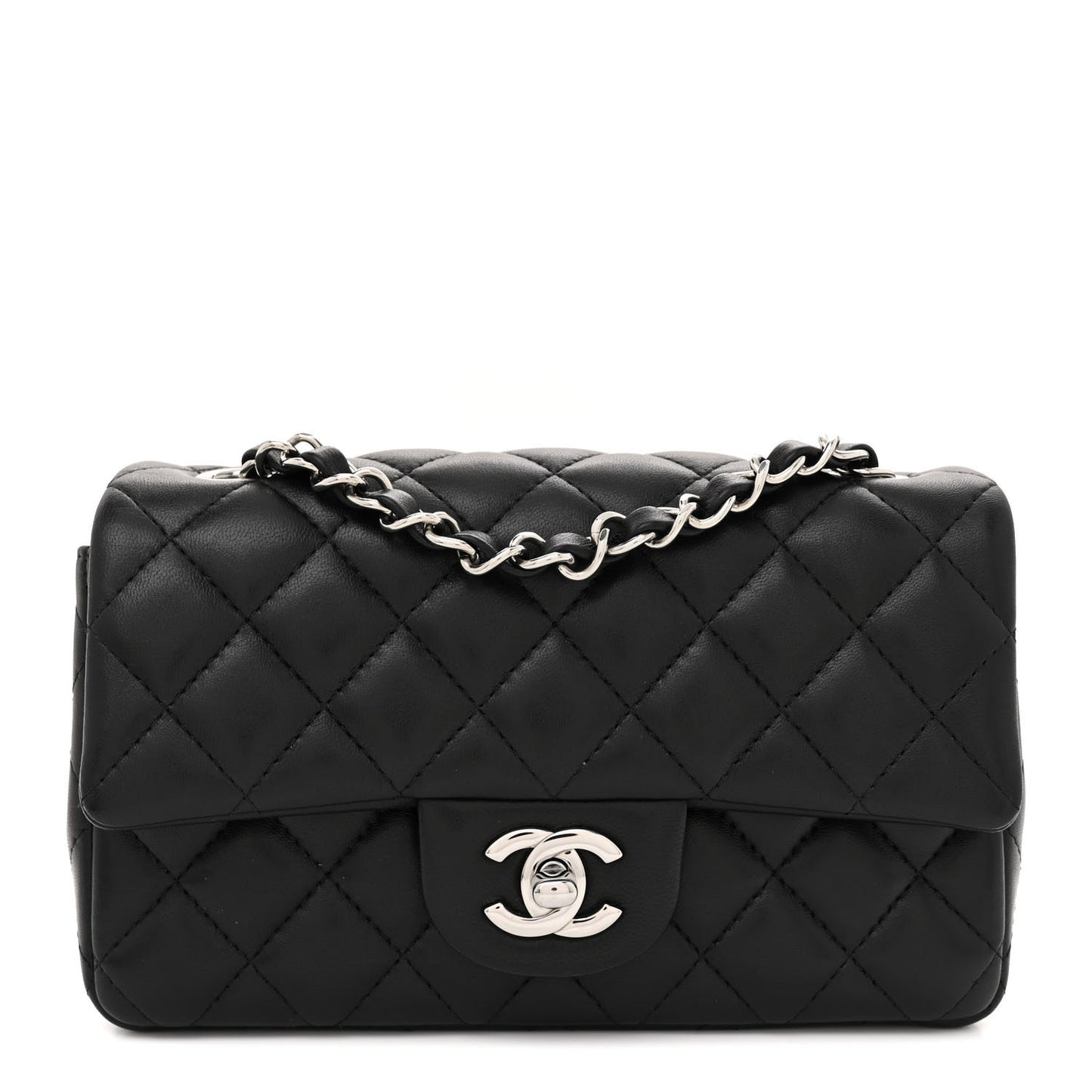 Lambskin Quilted Mini Rectangular Flap Black