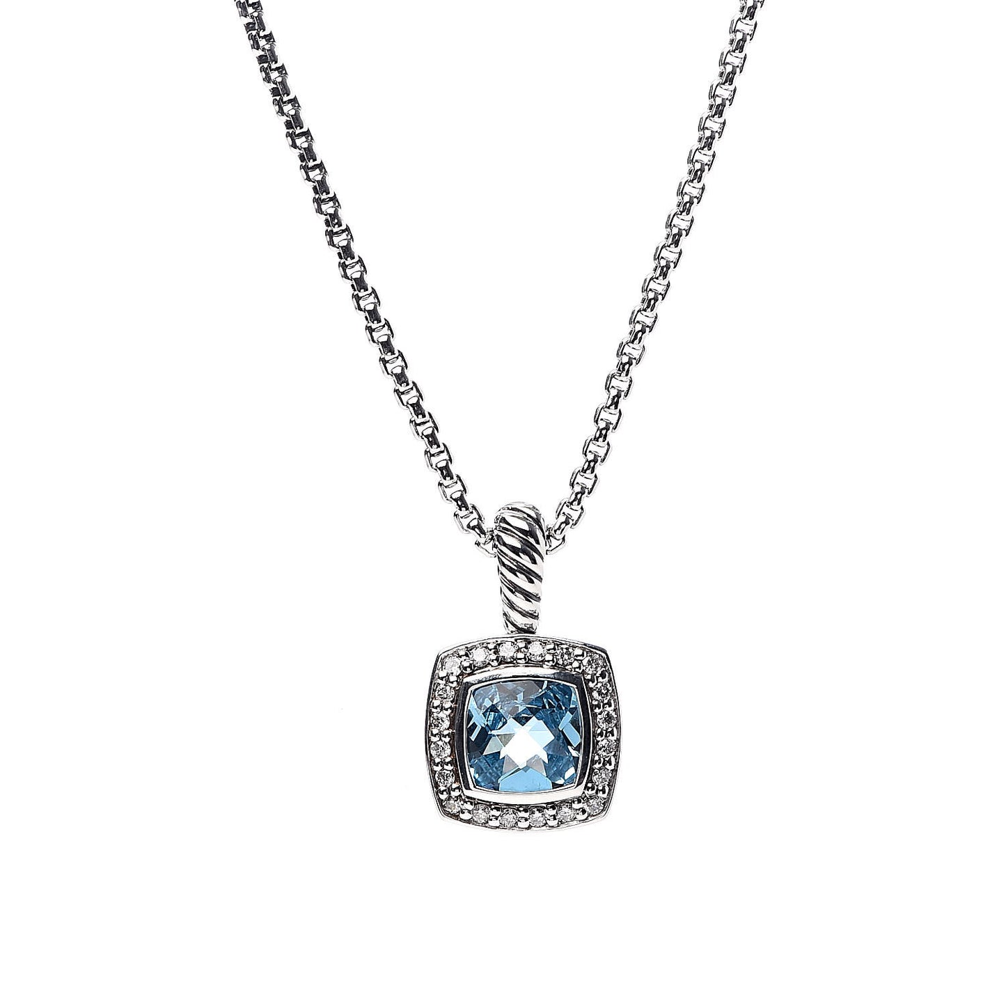 Sterling Silver Diamond Blue Topaz 7mm Petite Albion Pendant Necklace