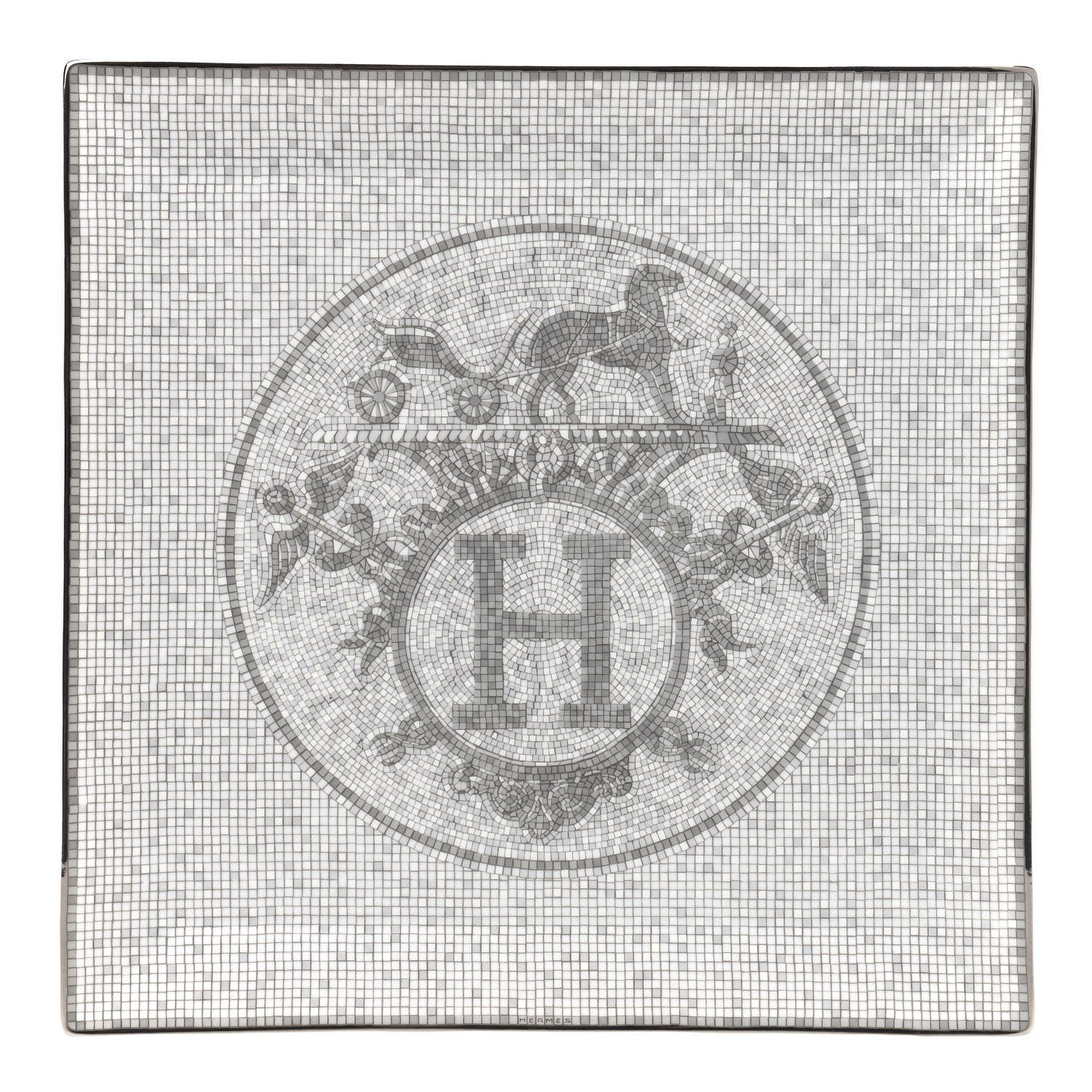 Hermes Porcelain Mosaique au 24 Platine Square Plate 1 of 5