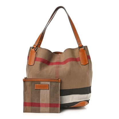 Burberry Canvas Mega Check Medium Ashby Hobo Saddle Brown 1 of 14