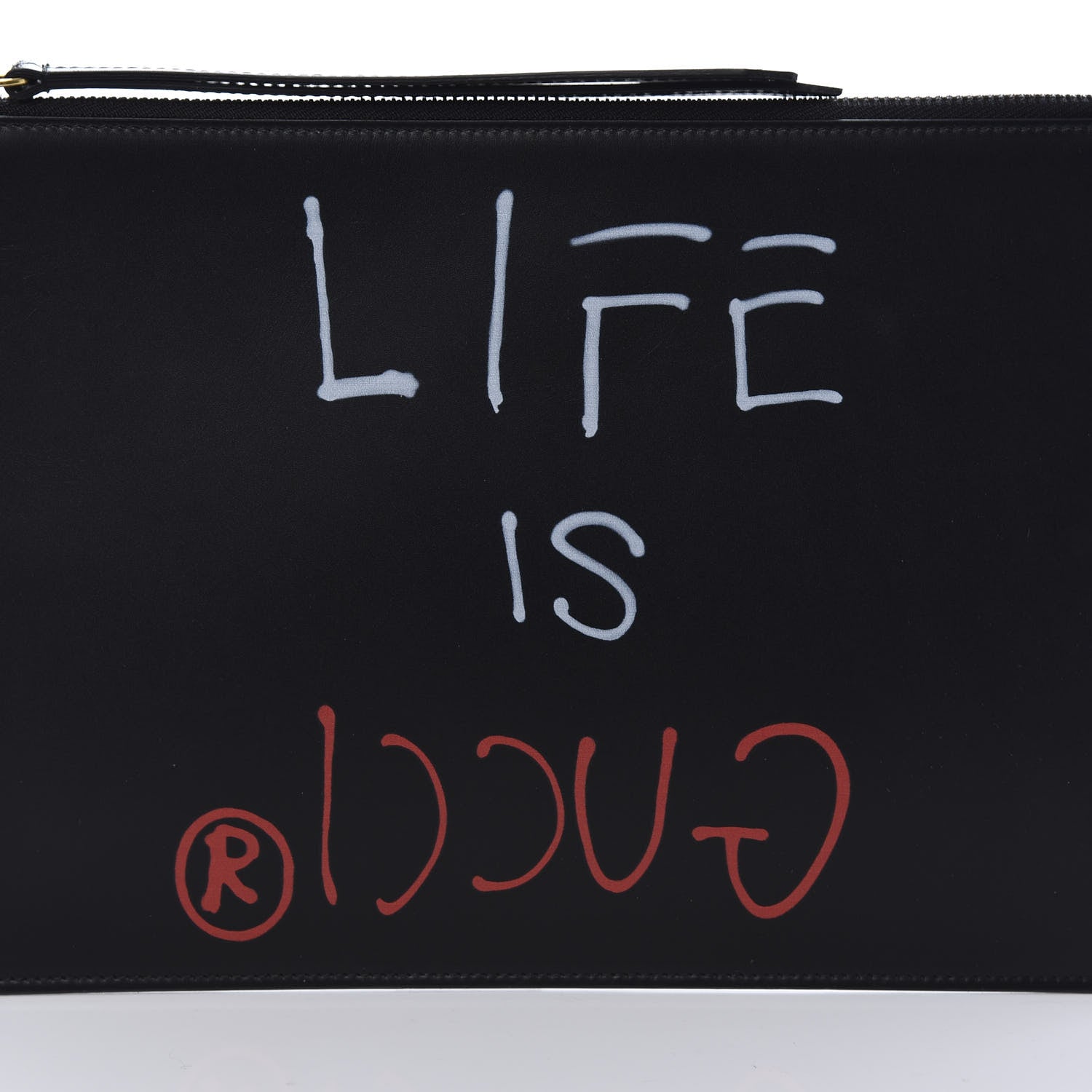 Gucci Calfskin GucciGhost Life is Gucci Zip Pouch Black 11 of 11