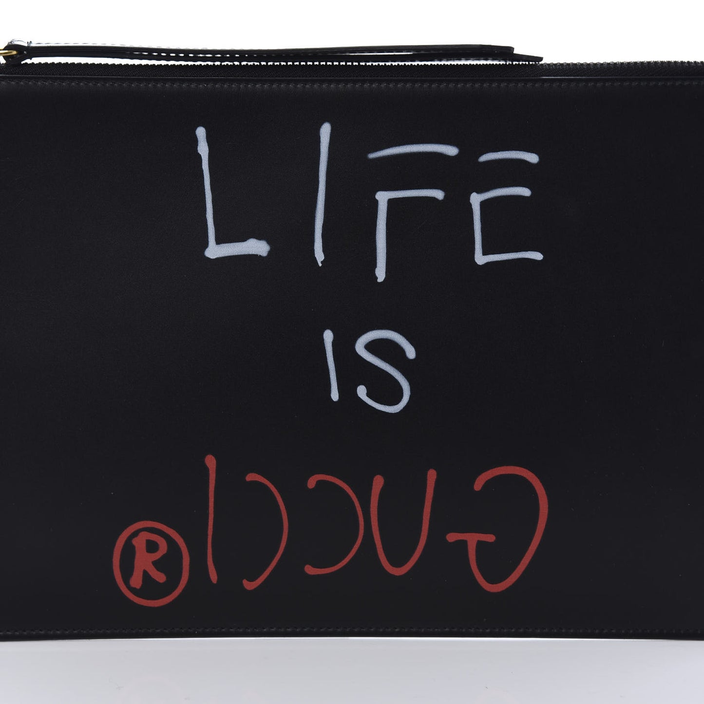 Calfskin GucciGhost Life is Gucci Zip Pouch Black