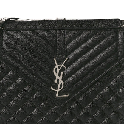 Saint Laurent Grain De Poudre Textured Mixed Matelasse Large Triquilt Monogram Satchel Black 8 of 11