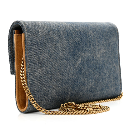 Saint Laurent Denim Monogram Chain Wallet Rodeo Blue Cinnamon 4 of 7