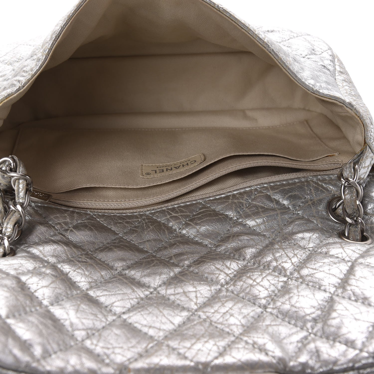 Chanel Calfskin Mirror CC Crackled Flap Silver 5 of 13