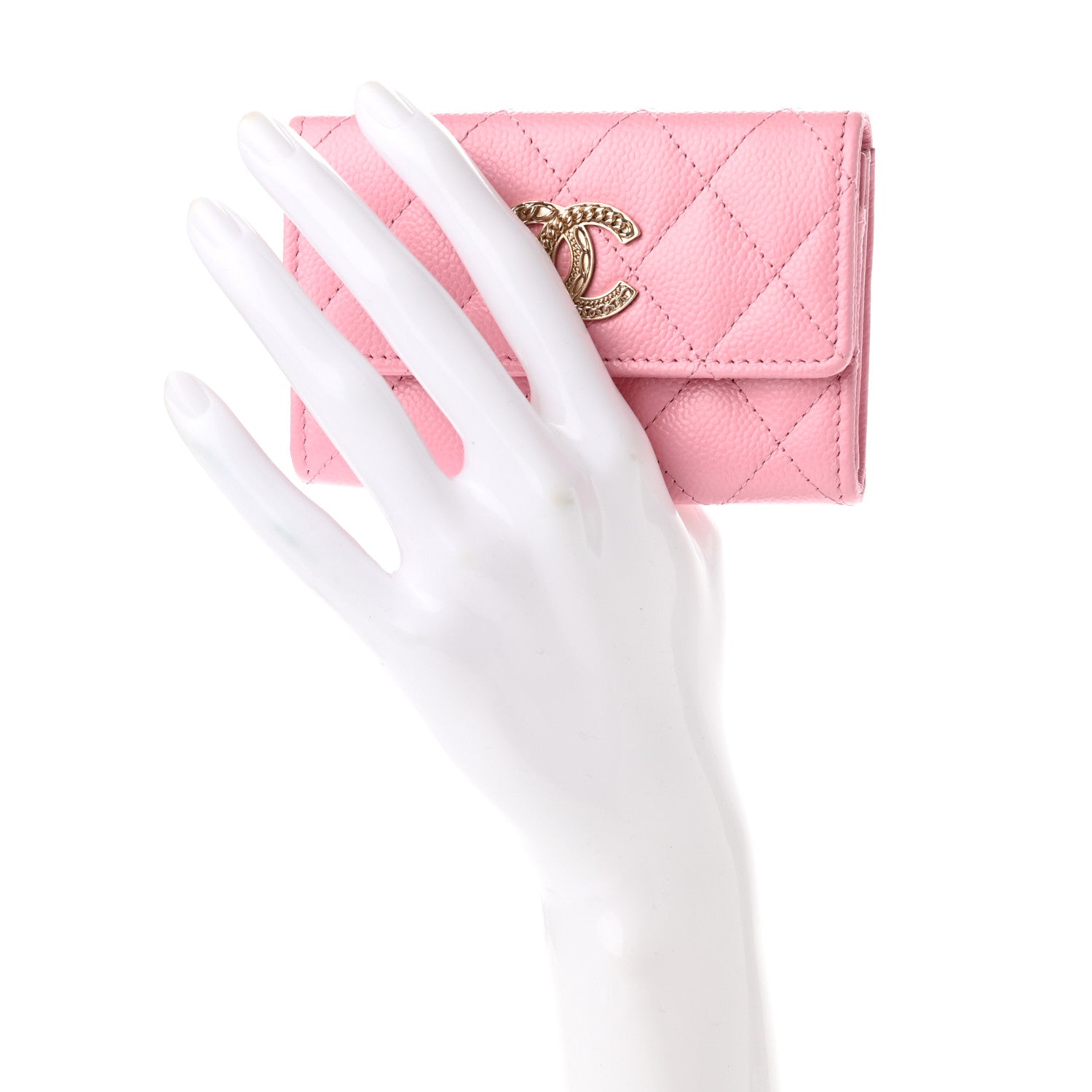 Chanel Caviar Quilted Multi Chain CC Flap Card Holder Pink 2 of 9
